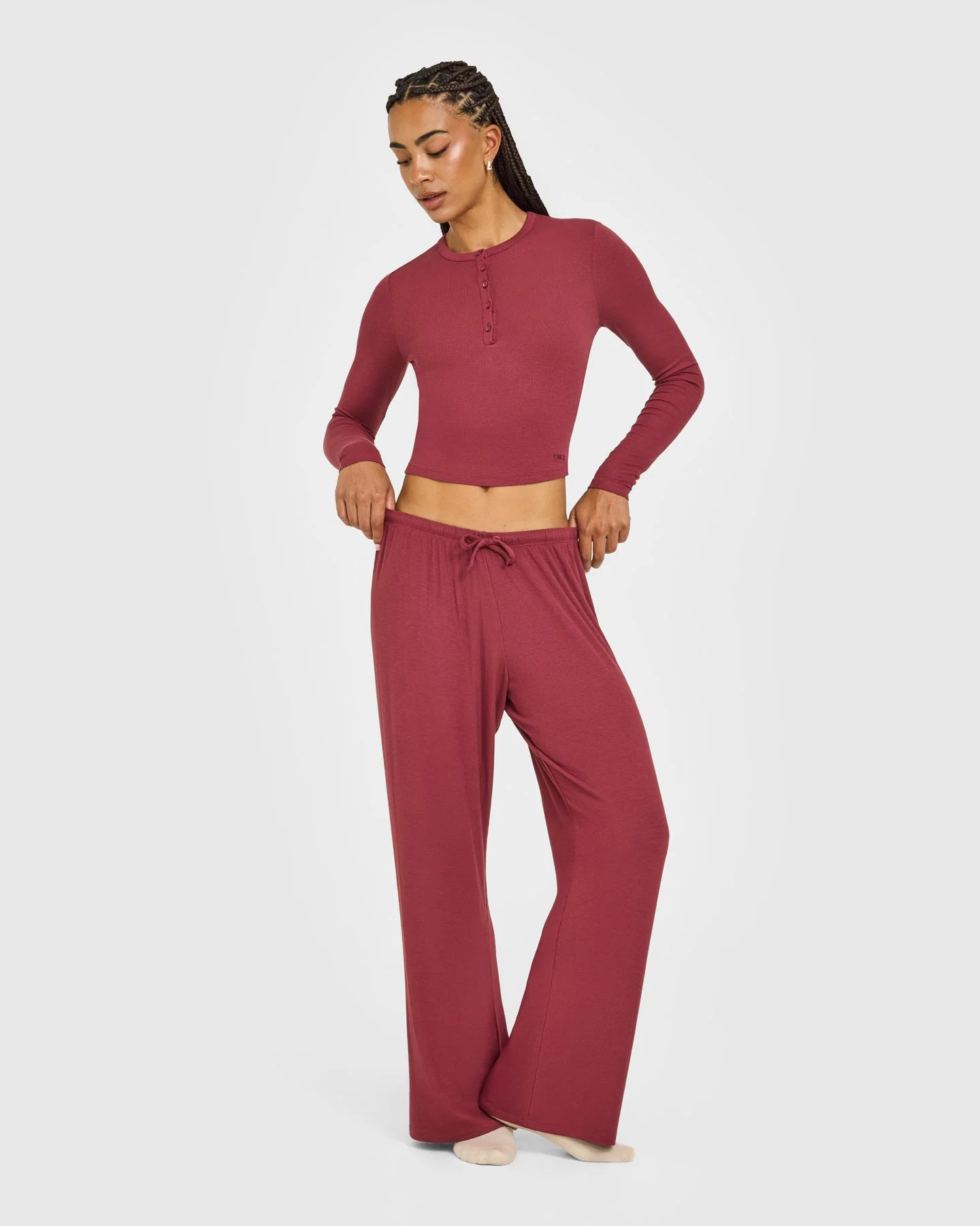 At Home Night Button Down Long Sleeve Top | Burnt Maroon Red - Image 3