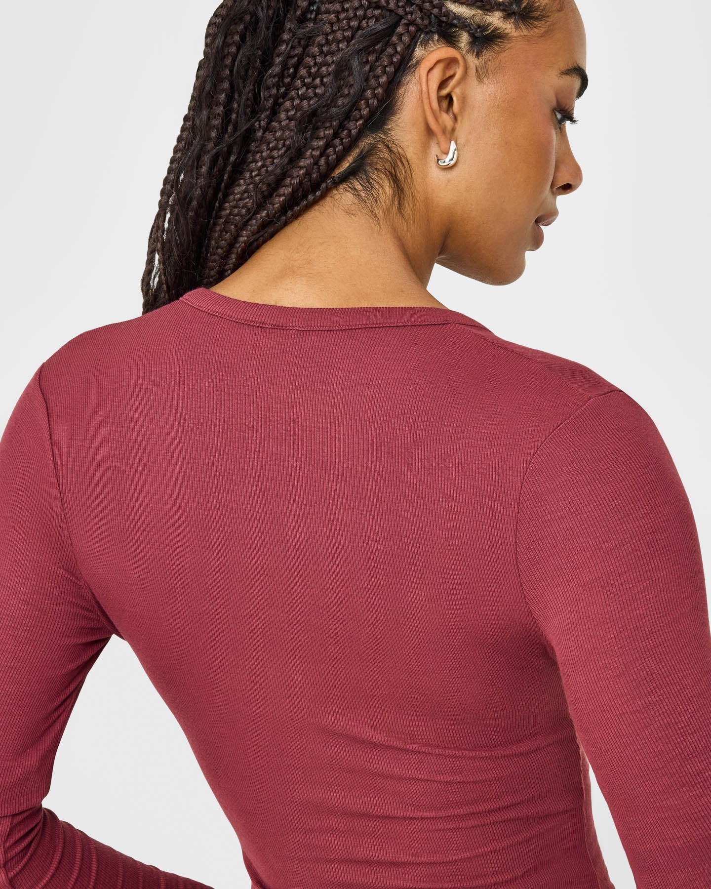 At Home Night Button Down Long Sleeve Top | Burnt Maroon Red - Image 4