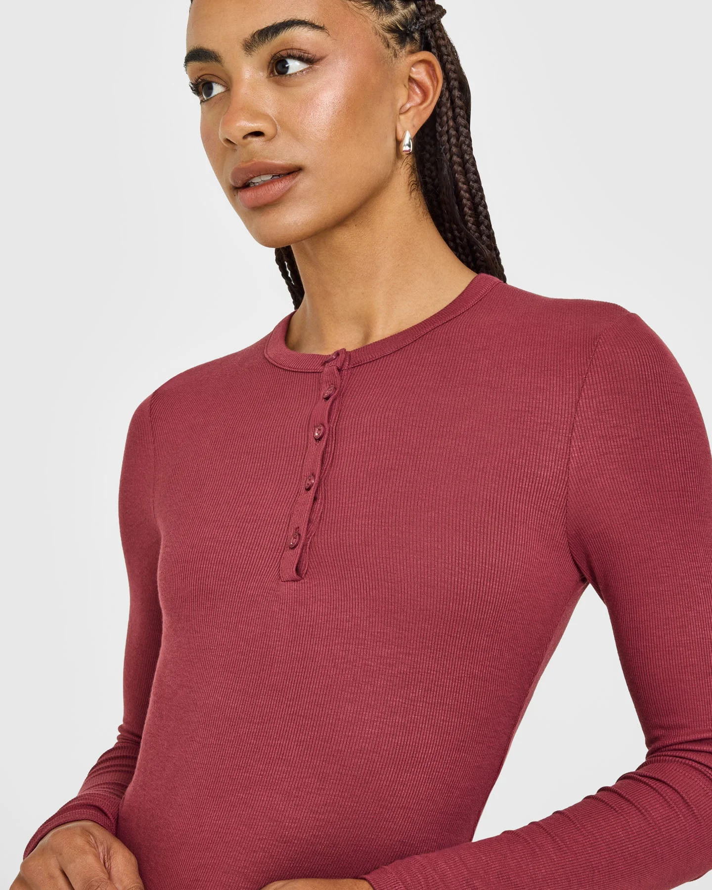 At Home Night Button Down Long Sleeve Top | Burnt Maroon Red - Image 5