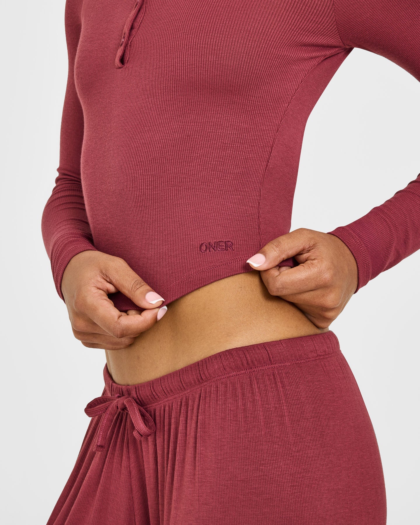 At Home Night Button Down Long Sleeve Top | Burnt Maroon Red - Image 6