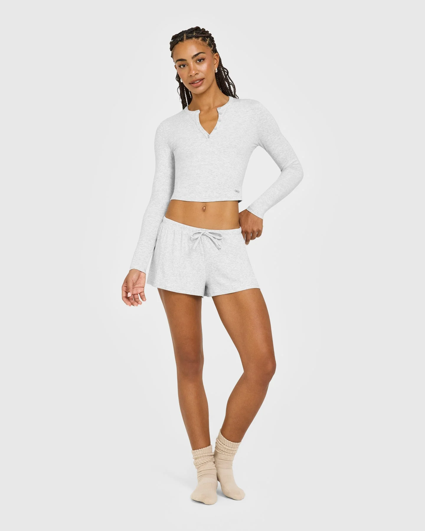 At Home Night Button Down Long Sleeve Top | Grey Marl - Image 3