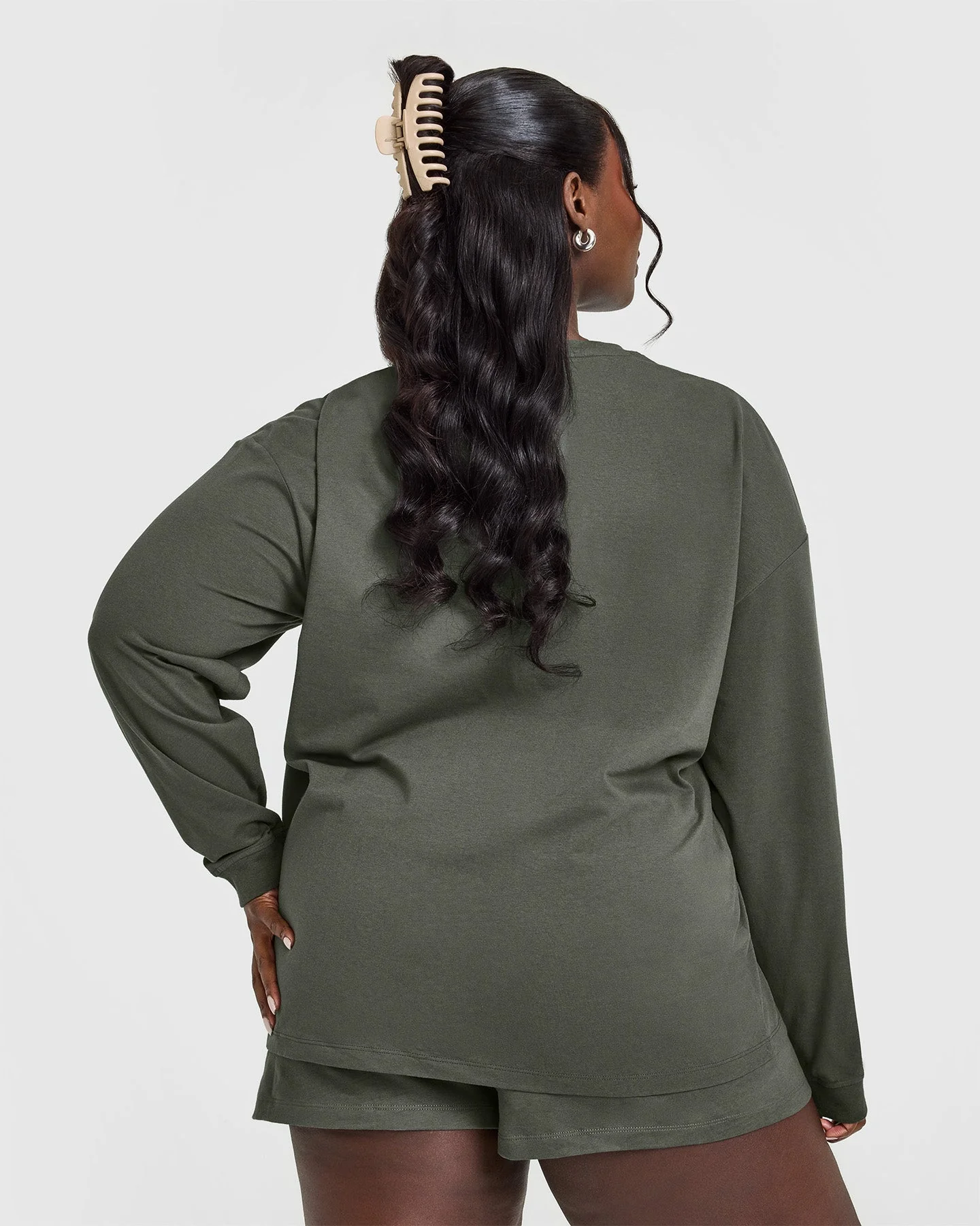 Classic Oversized Lightweight Long Sleeve Top | Dark Khaki - Image 2