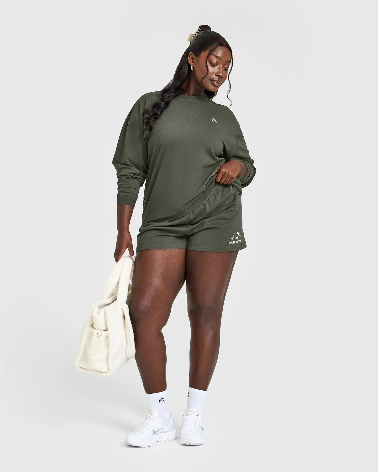 Classic Oversized Lightweight Long Sleeve Top | Dark Khaki - Image 3