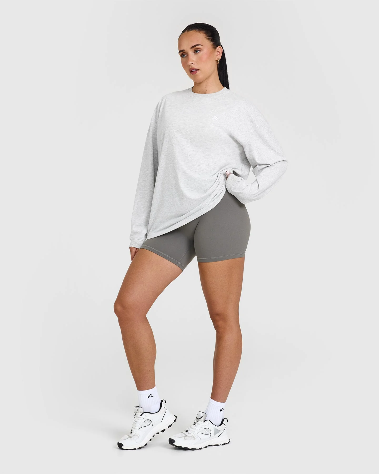 Classic Oversized Lightweight Long Sleeve Top | Light Grey Marl - Image 3