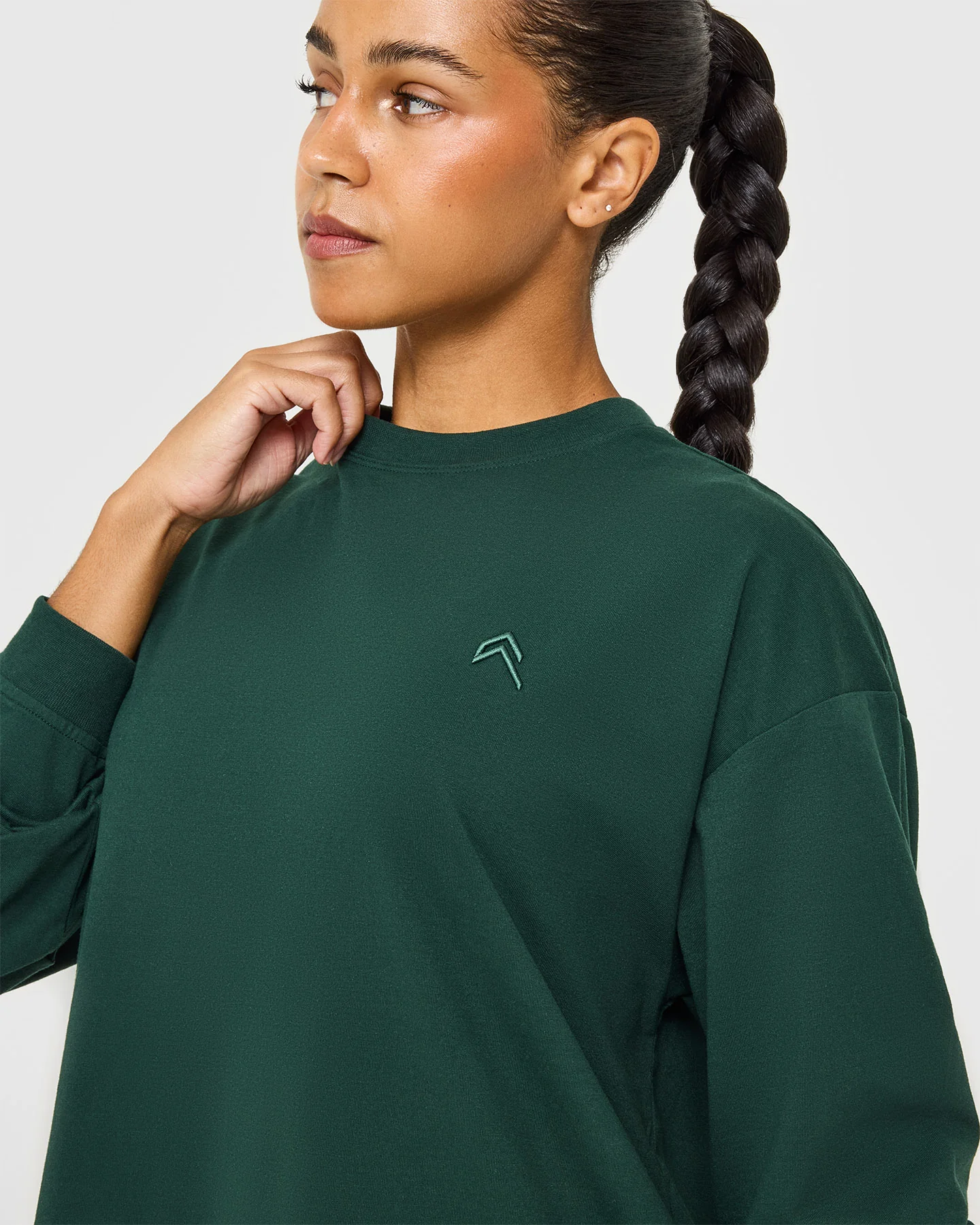 Classic Oversized Lightweight Long Sleeve Top | Racing Green - Image 5