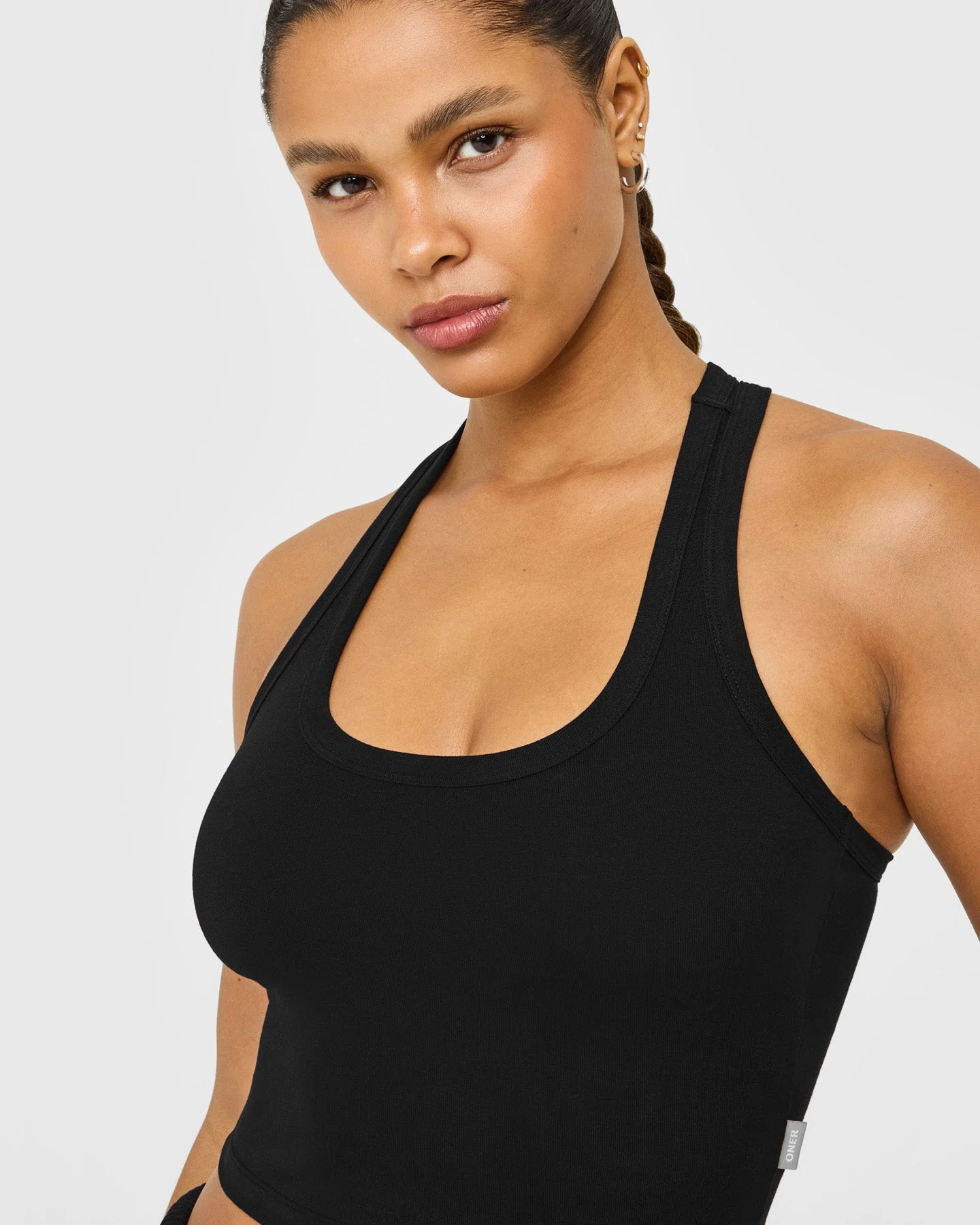 Cotton Fitted Mid Vest with Grey Logo | Black - Image 2