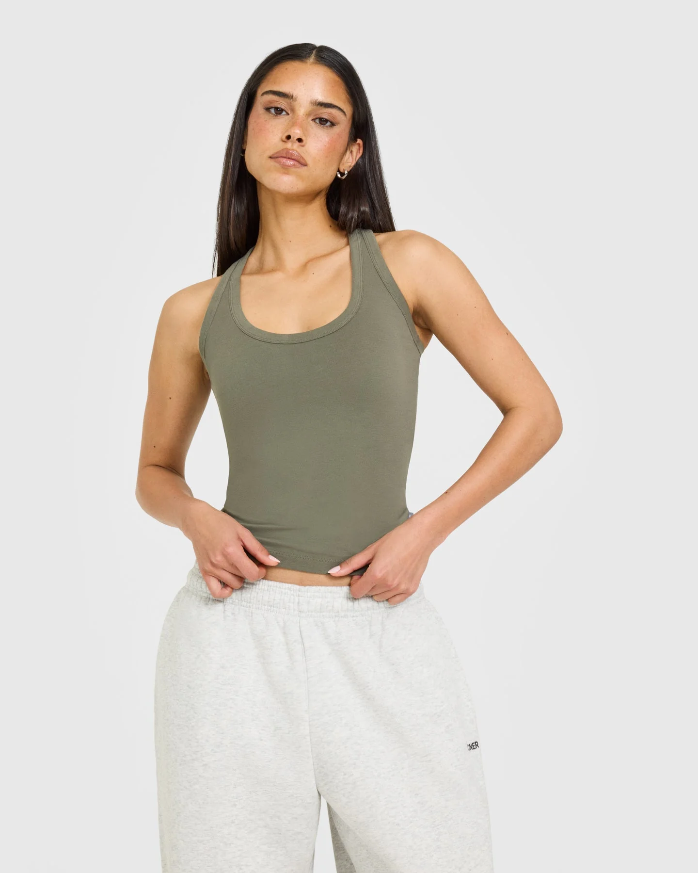 Cotton Fitted Vest with Grey Logo | Alpine Green