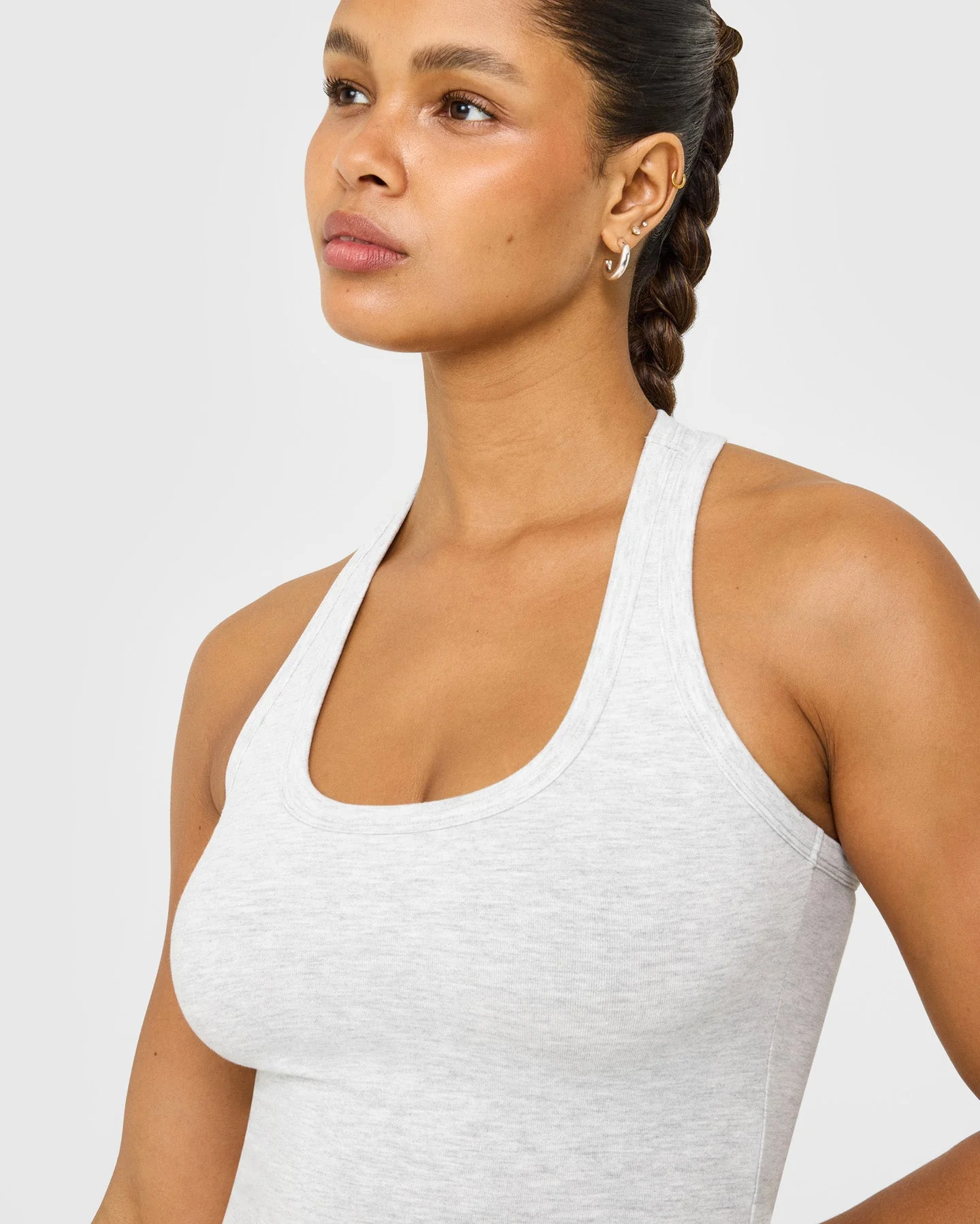Cotton Fitted Vest with Grey Logo | Light Grey Marl - Image 2