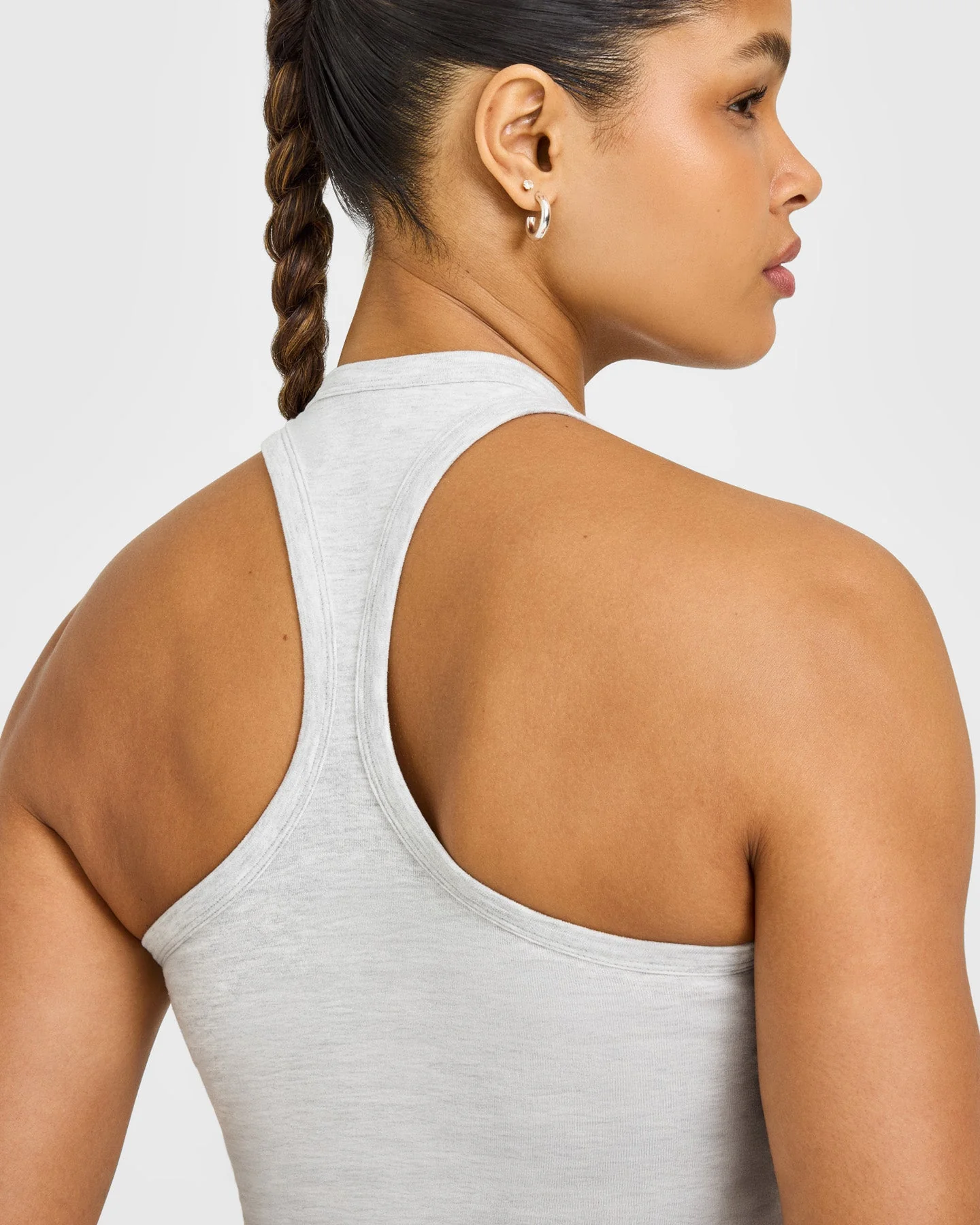Cotton Fitted Vest with Grey Logo | Light Grey Marl - Image 6