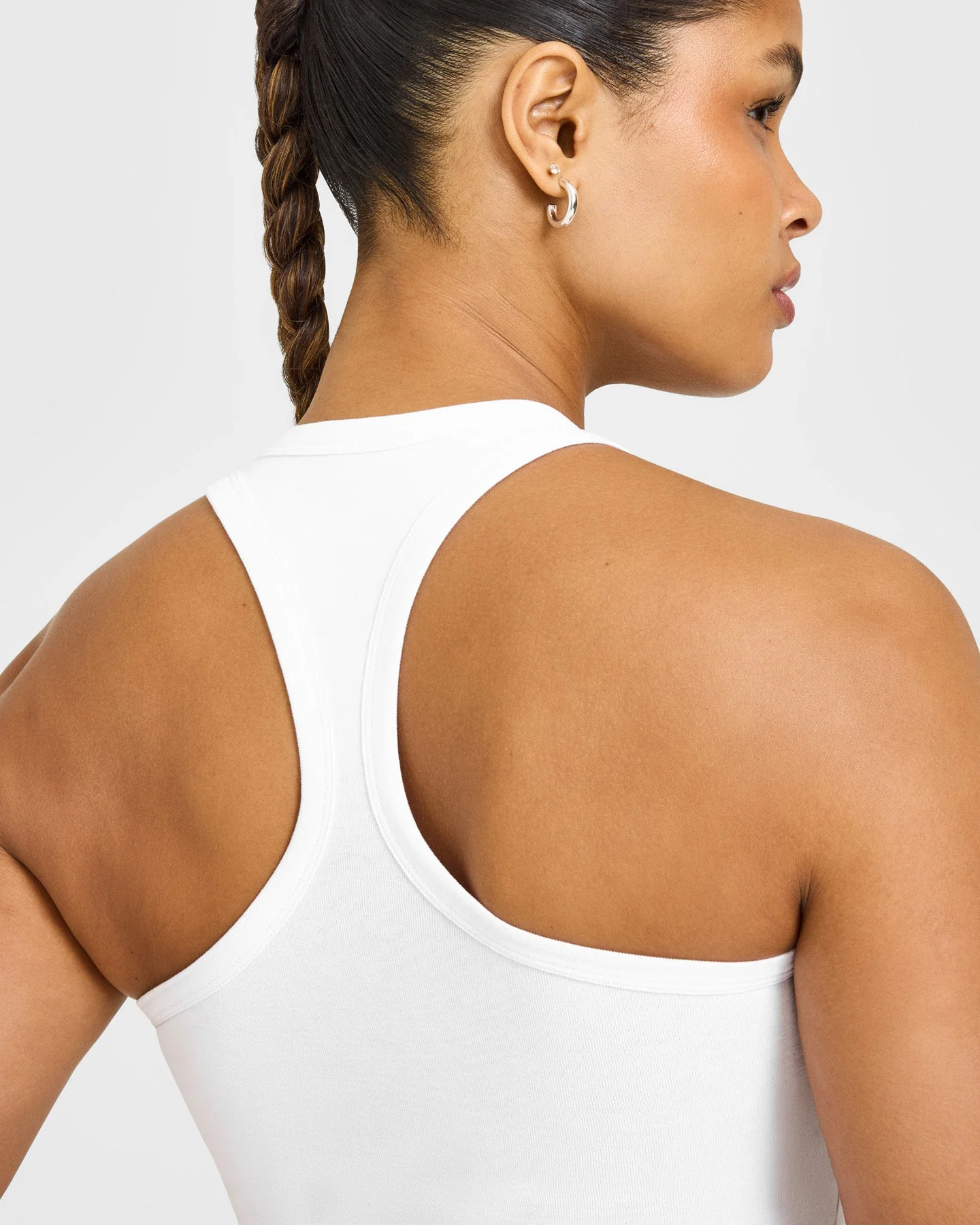 Cotton Fitted Vest with Grey Logo | White - Image 6