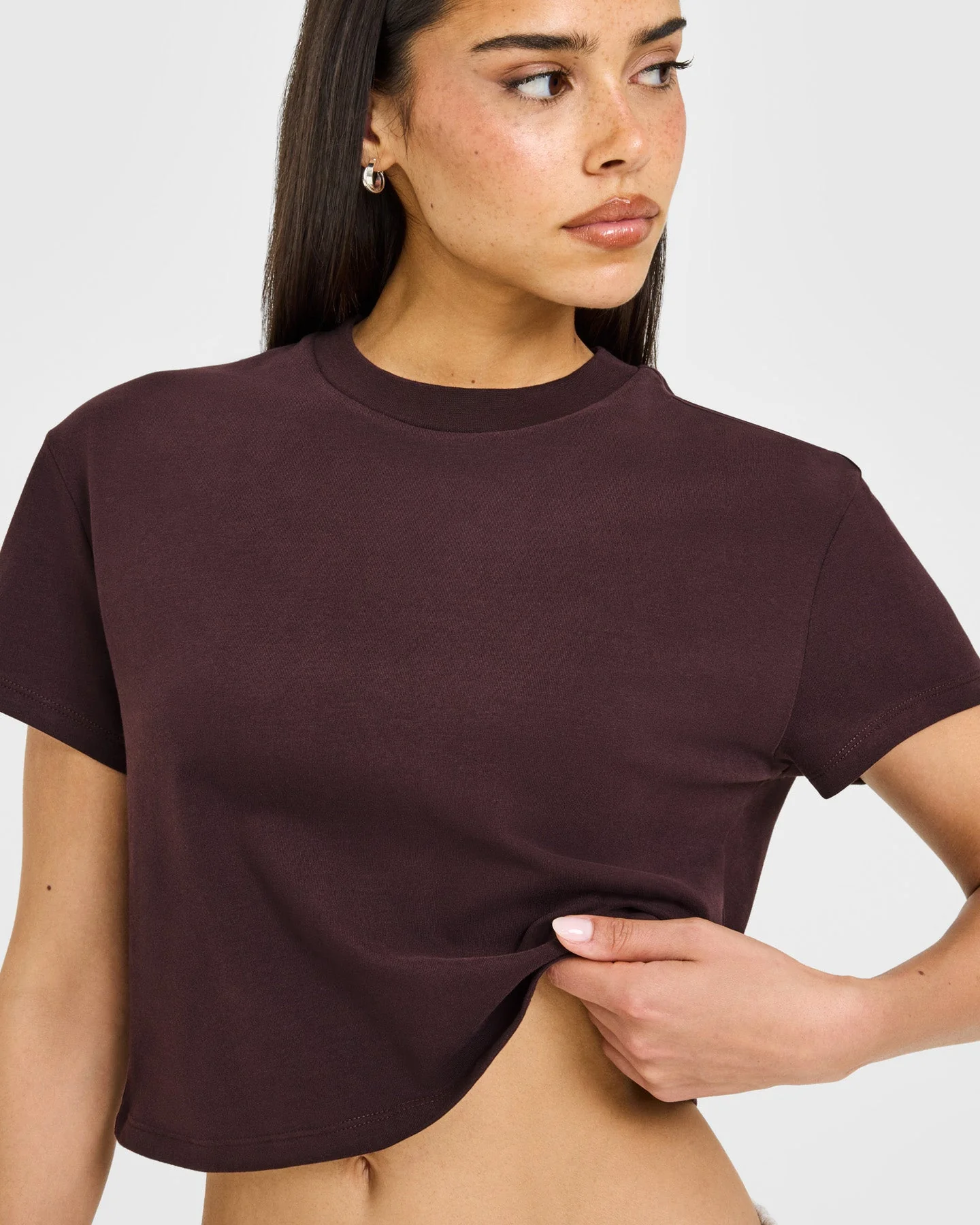 Cotton Relaxed T-Shirt with Grey Logo | Plum Brown - Image 2