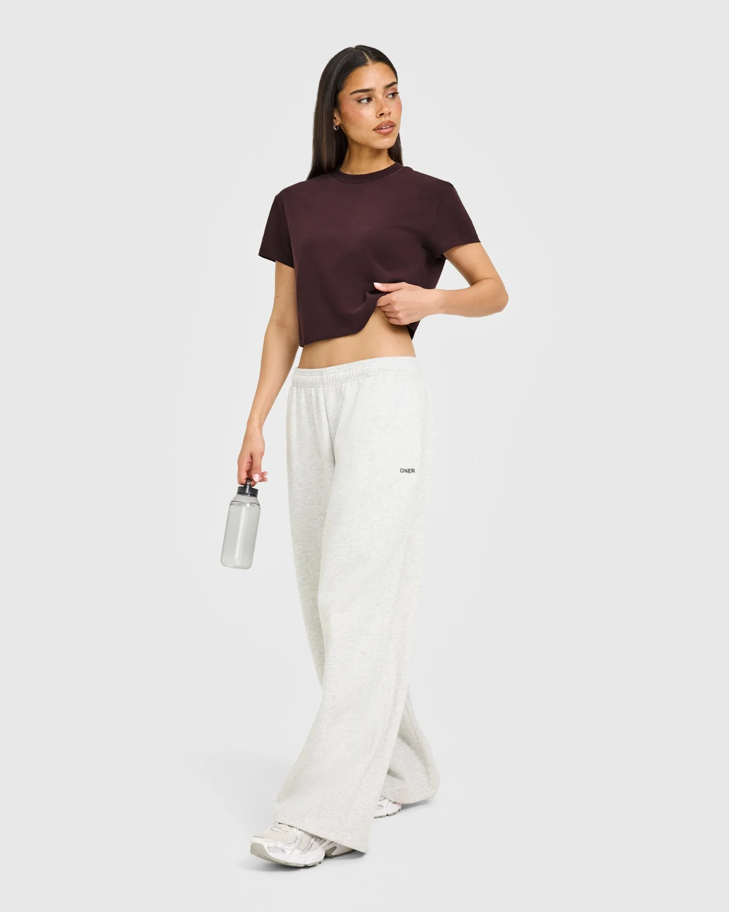 Cotton Relaxed T-Shirt with Grey Logo | Plum Brown - Image 3