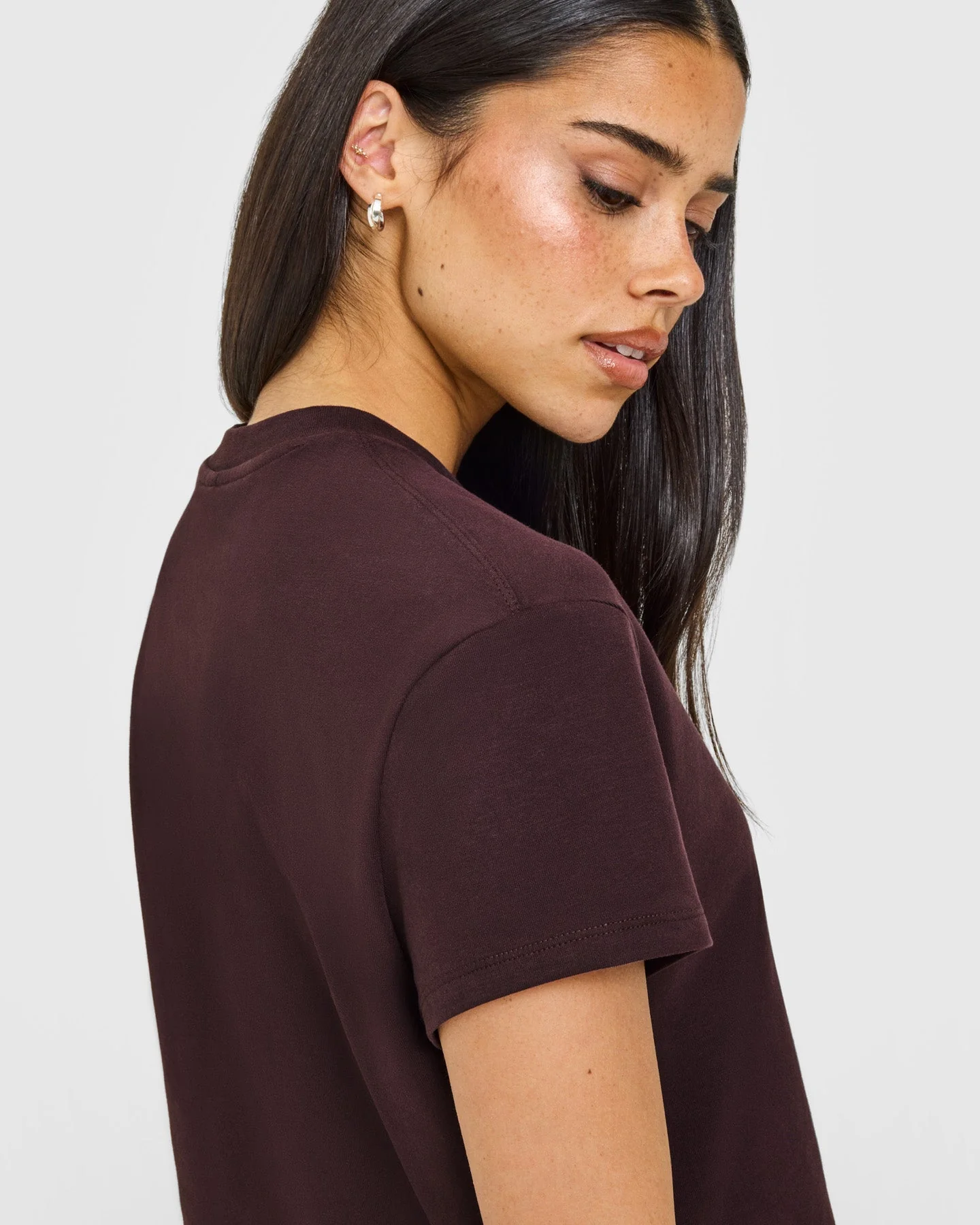 Cotton Relaxed T-Shirt with Grey Logo | Plum Brown - Image 4