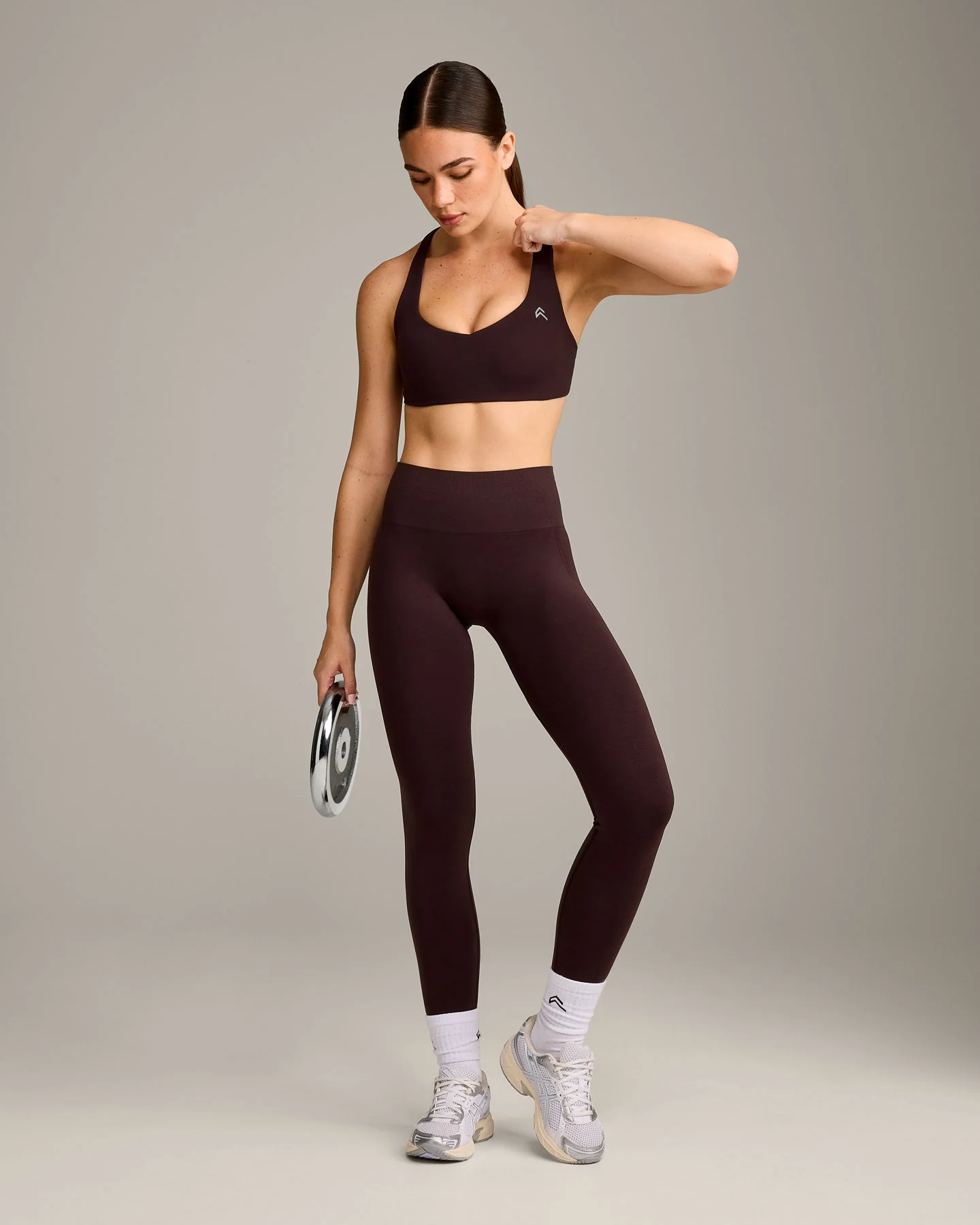 EasyLift™ Cross Back Sports Bra with Grey Logo | Plum Brown - Image 3