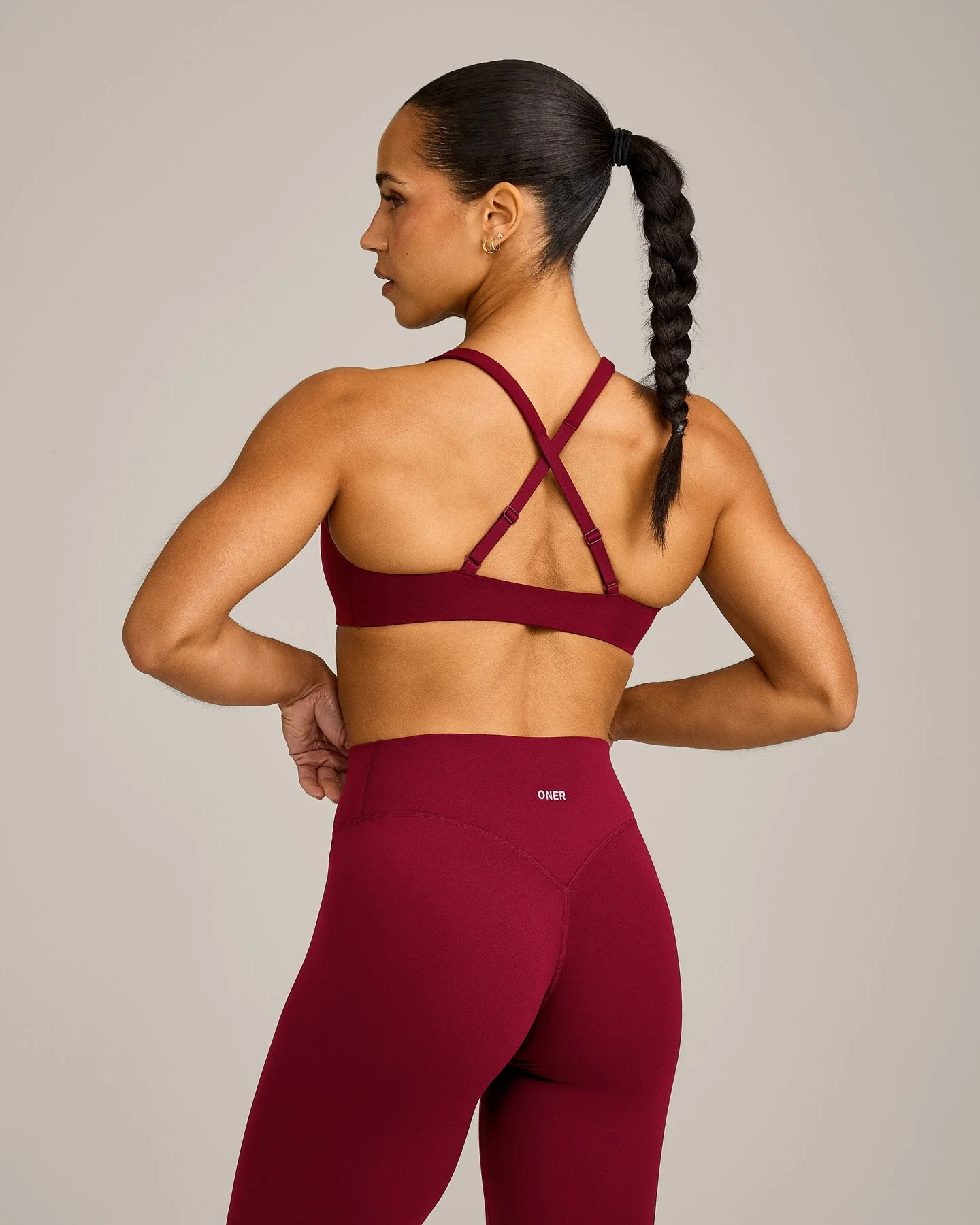 EasyLift™ Cross Back Sports Bra with Grey Logo | Ruby Red - Image 2