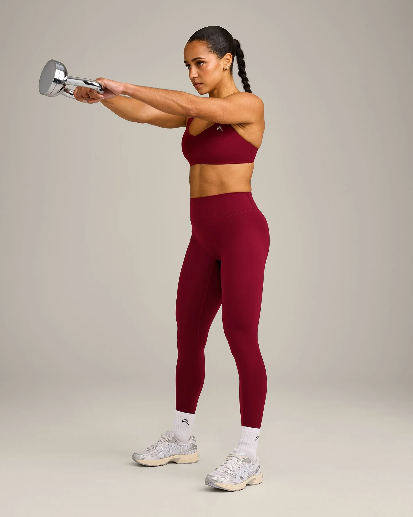 EasyLift™ Cross Back Sports Bra with Grey Logo | Ruby Red - Image 3