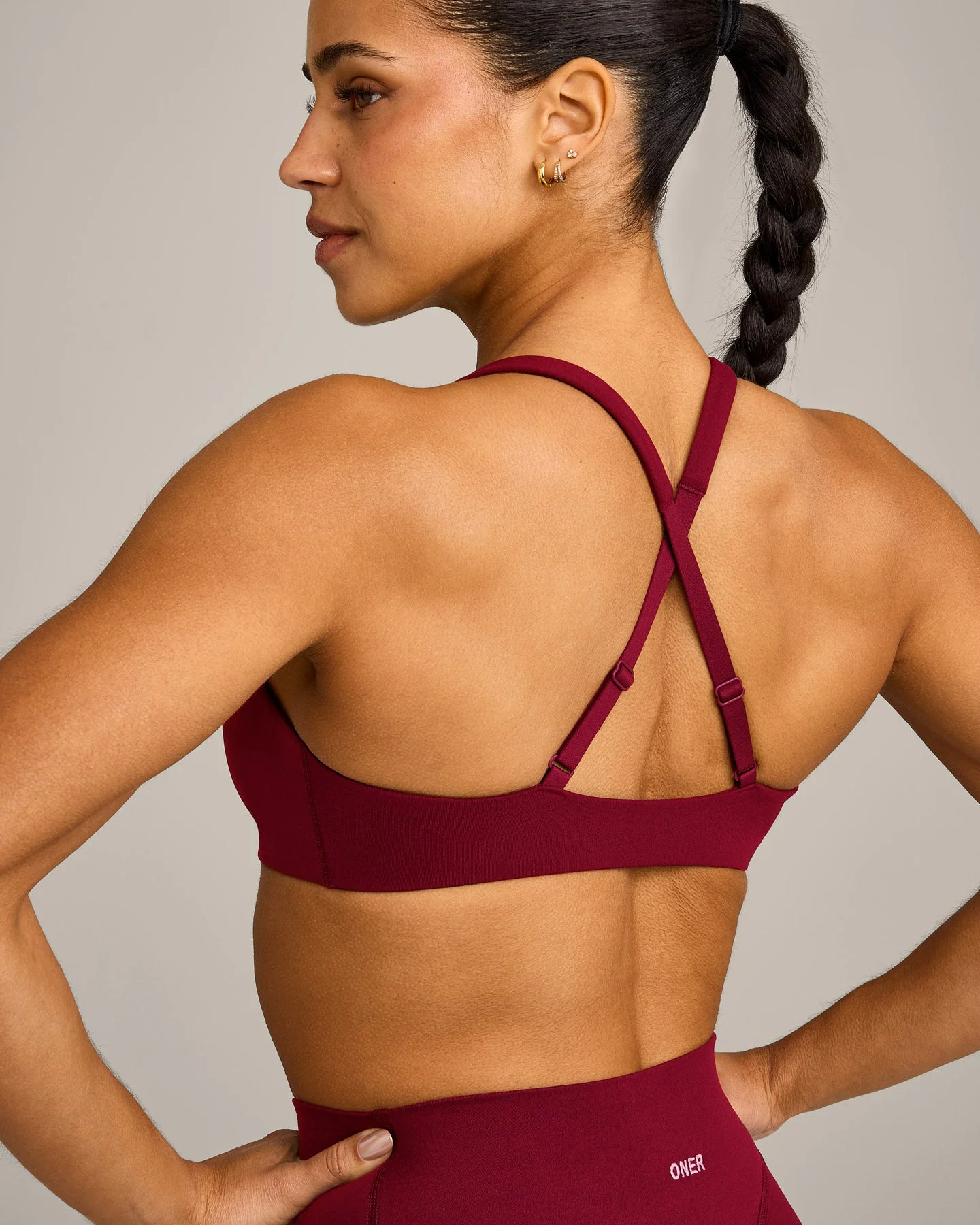 EasyLift™ Cross Back Sports Bra with Grey Logo | Ruby Red - Image 4