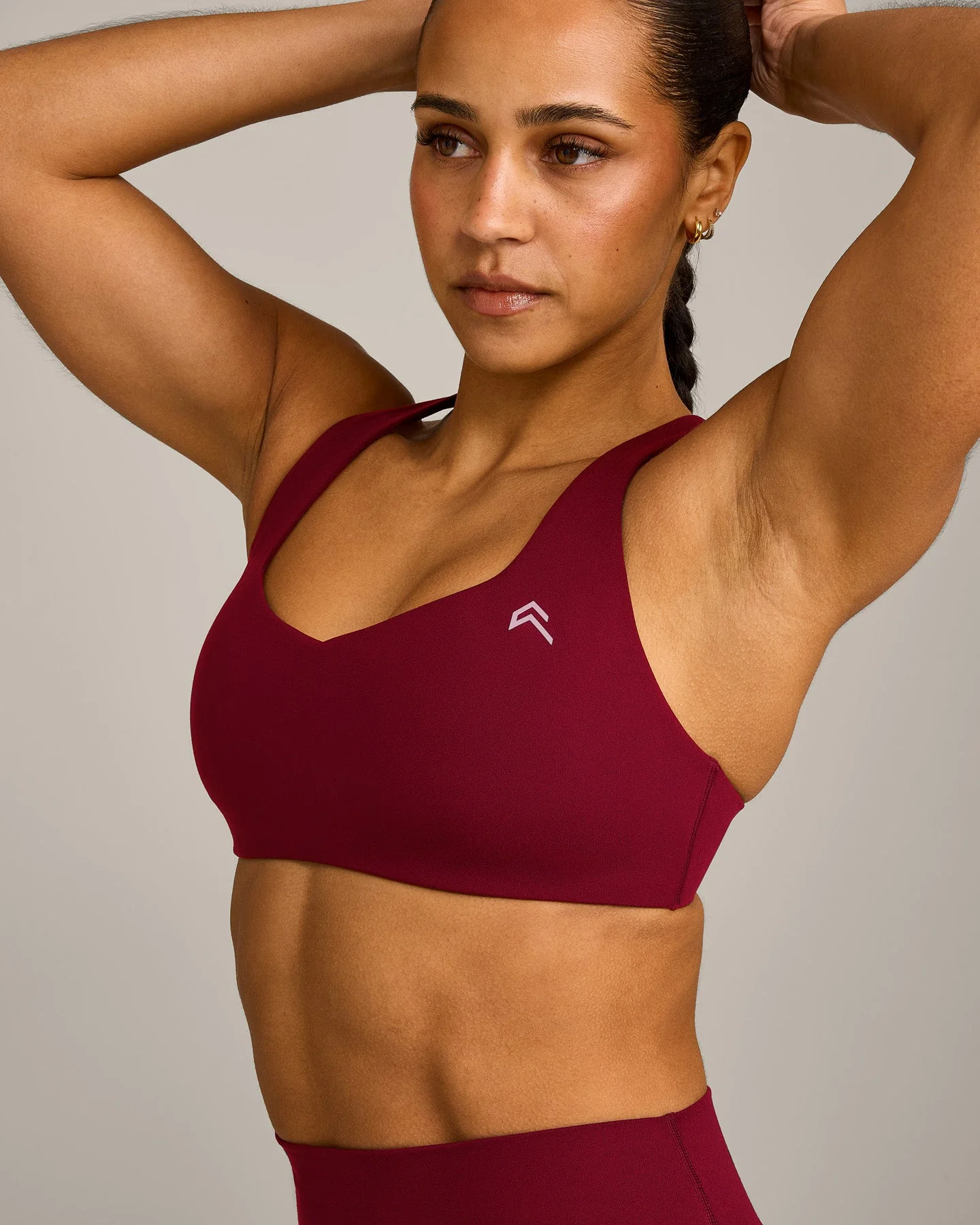 EasyLift™ Cross Back Sports Bra with Grey Logo | Ruby Red - Image 5