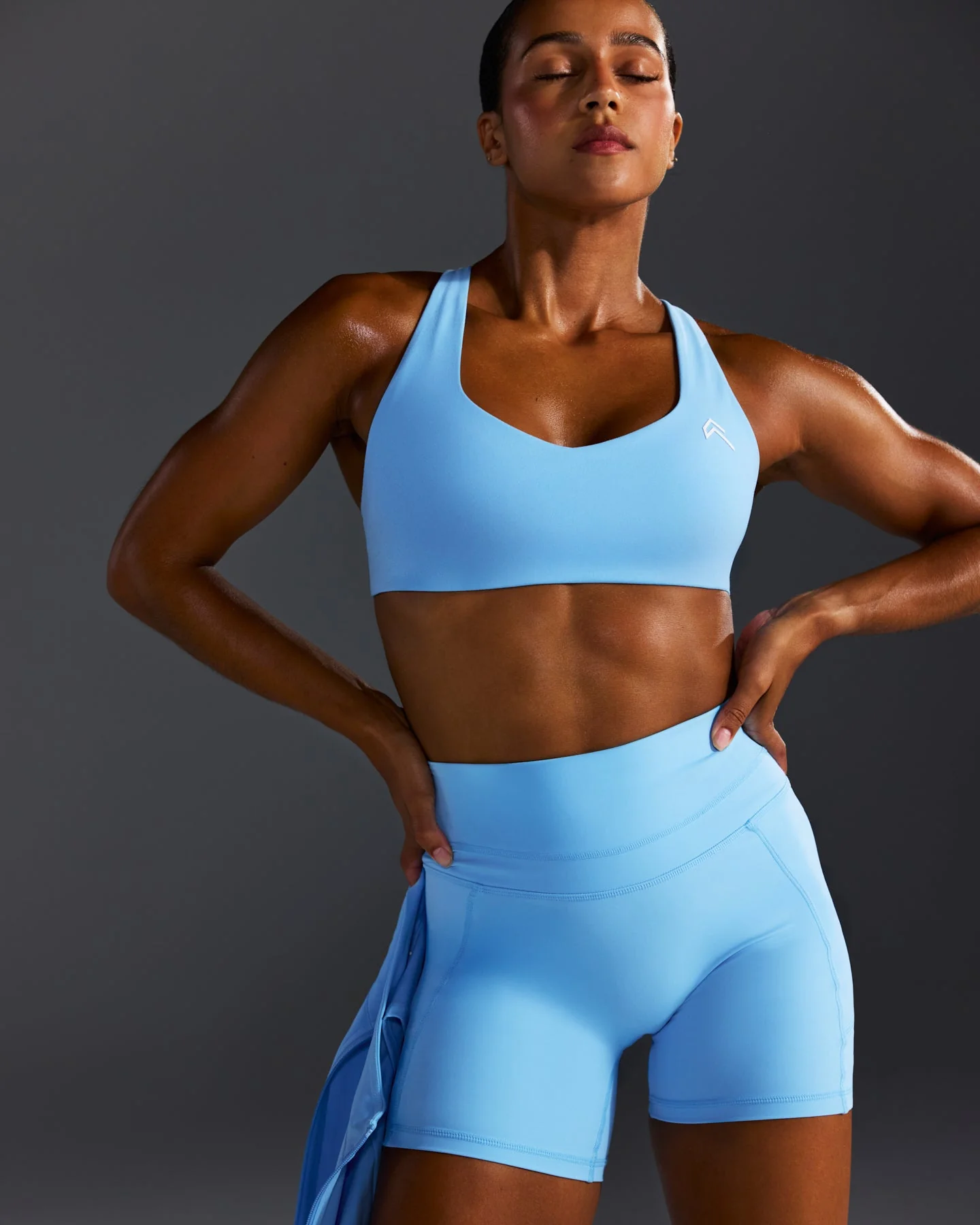 EasyLift™ Cross Back Sports Bra with White Logo | Arctic Blue - Image 2