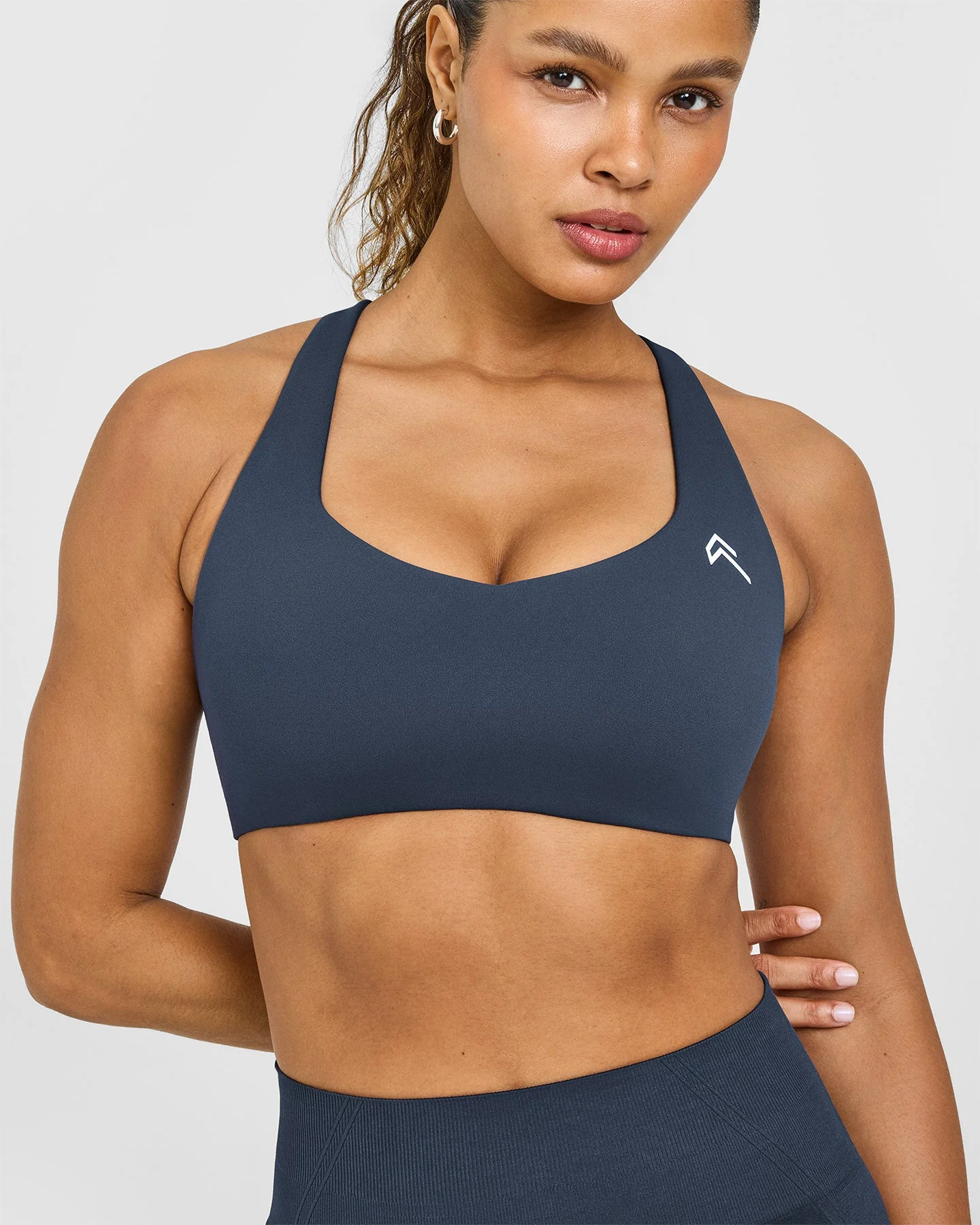 EasyLift™ Cross Back Sports Bra with White Logo | True Blue - Image 2