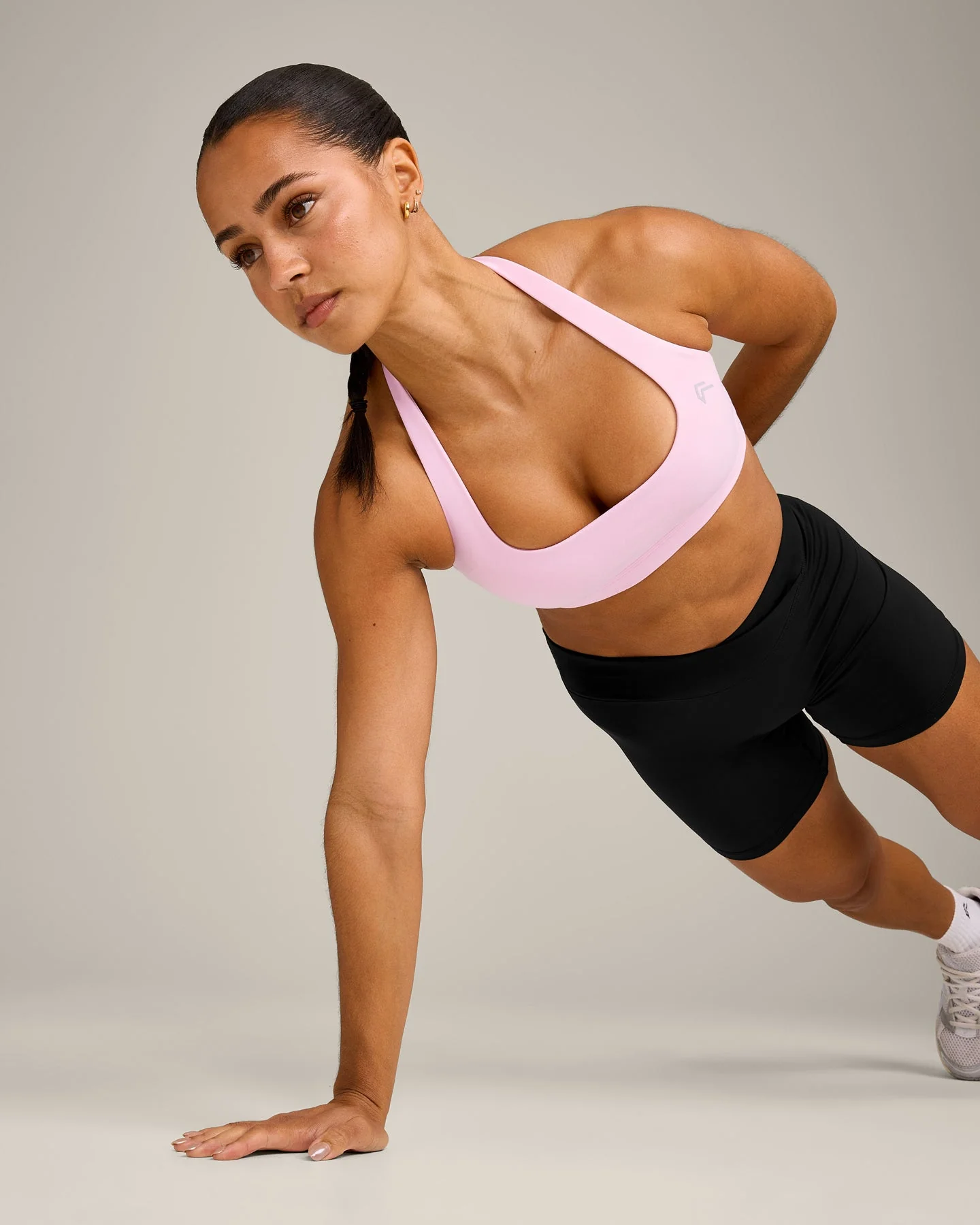 EasyLift™ Halter Bralette with Grey Logo | Chalk Pink - Image 5