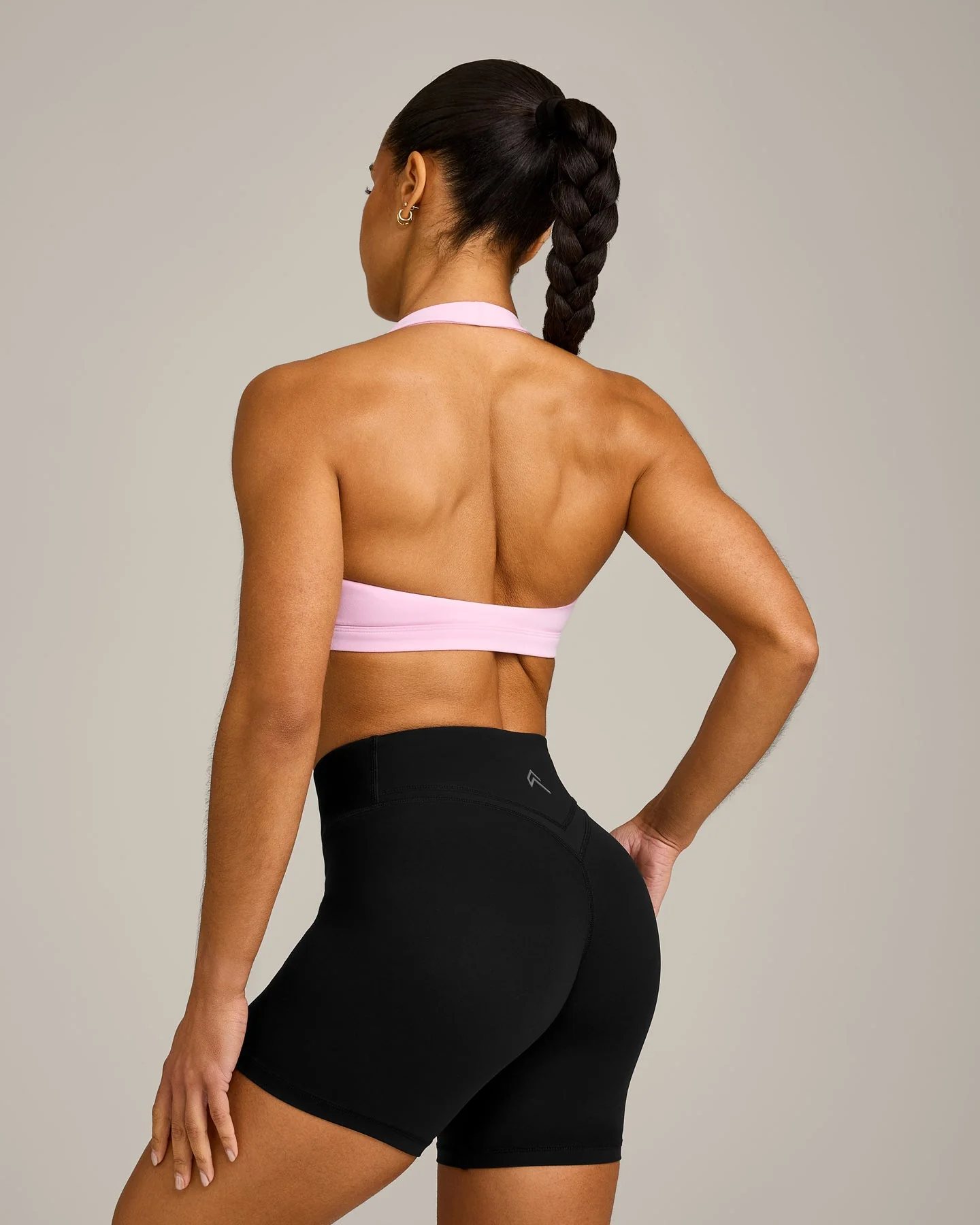 EasyLift™ Halter Bralette with Grey Logo | Chalk Pink - Image 6