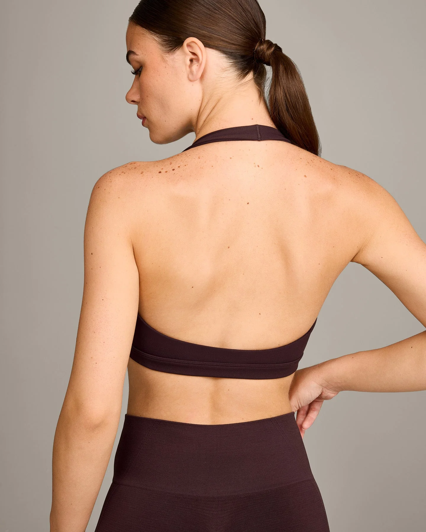 EasyLift™ Halter Bralette with Grey Logo | Plum Brown - Image 4