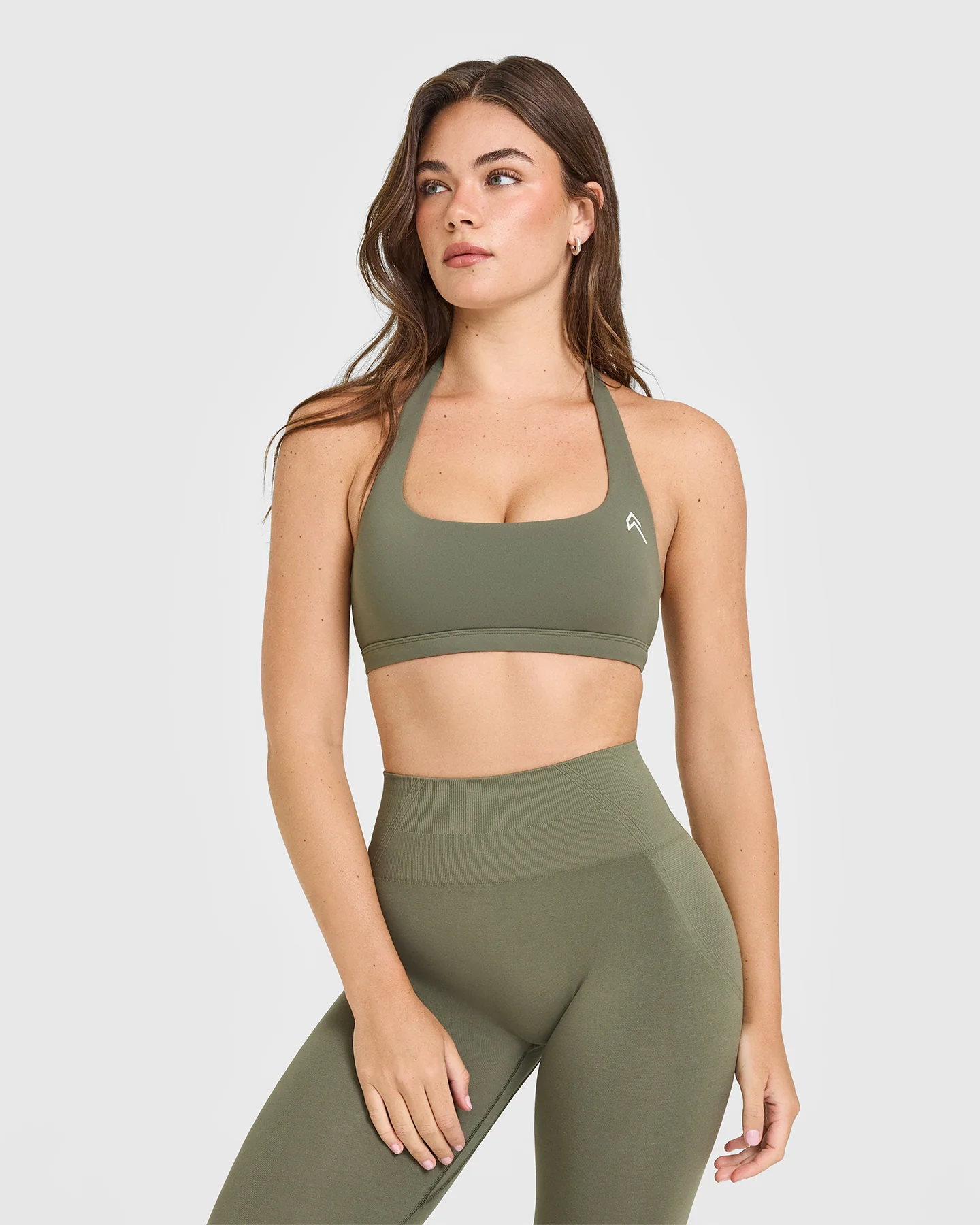 EasyLift™ Halter Bralette with White Logo | Alpine Green