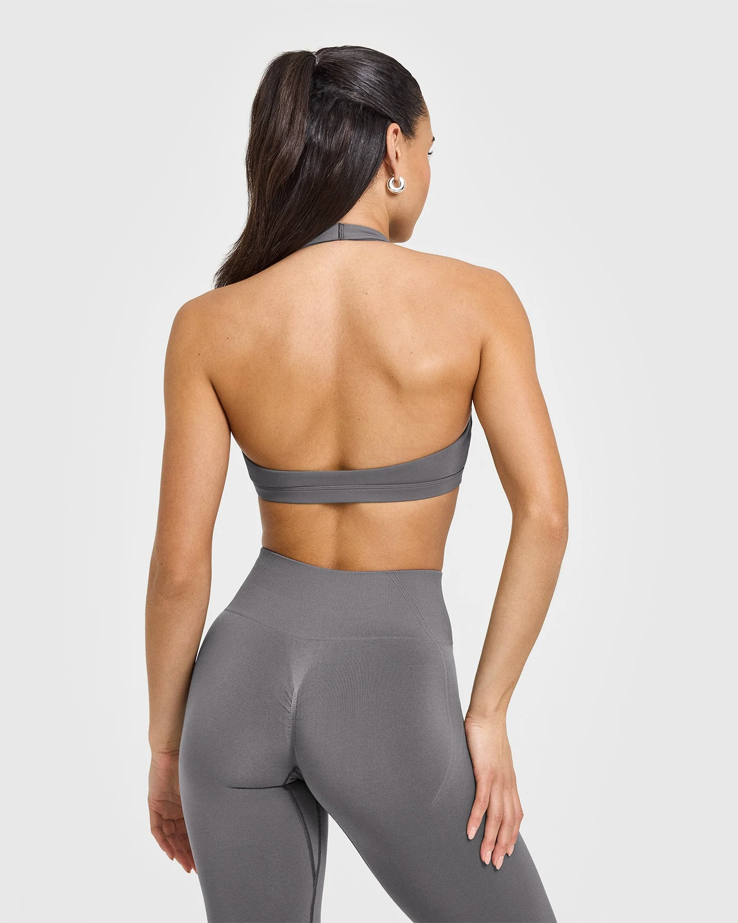 EasyLift™ Halter Bralette with White Logo | Ash Grey - Image 2
