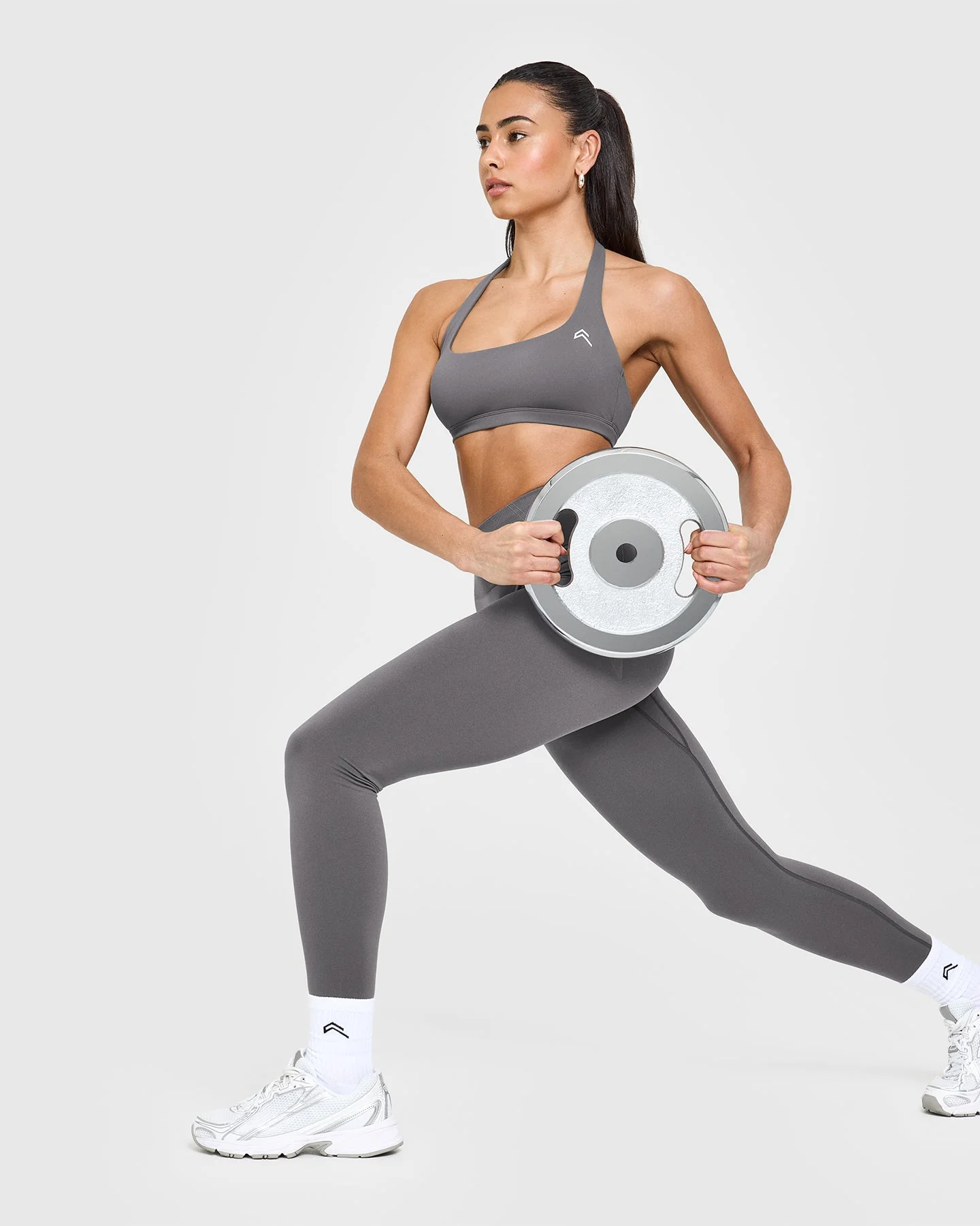 EasyLift™ Halter Bralette with White Logo | Ash Grey - Image 3