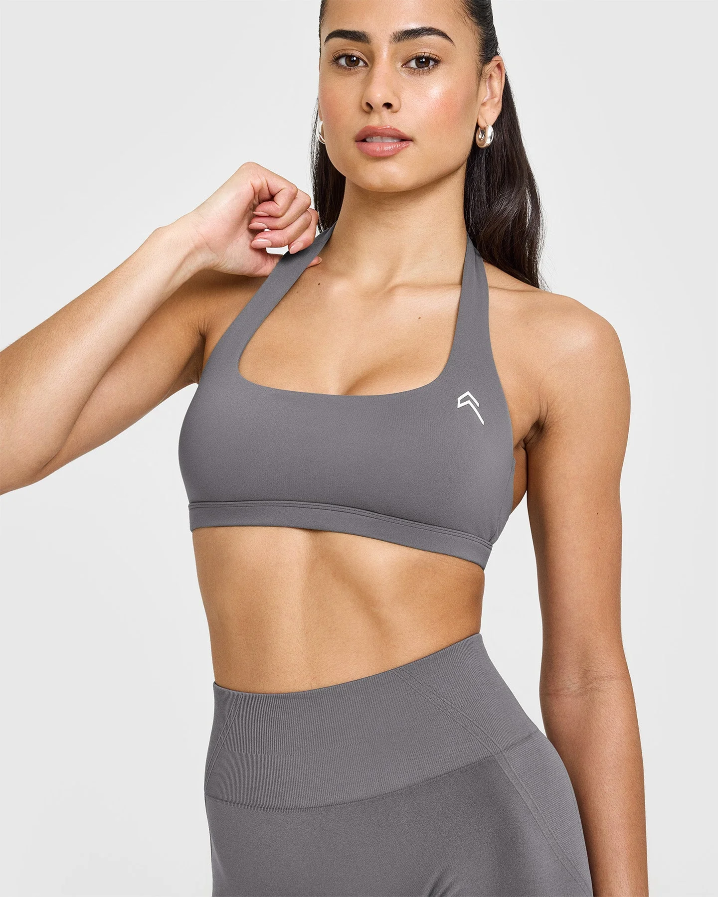 EasyLift™ Halter Bralette with White Logo | Ash Grey - Image 5