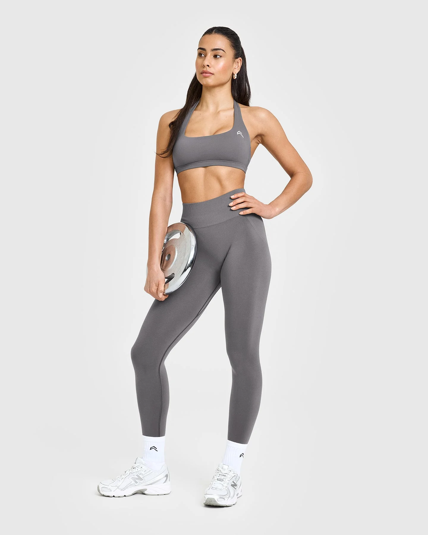 EasyLift™ Halter Bralette with White Logo | Ash Grey - Image 6