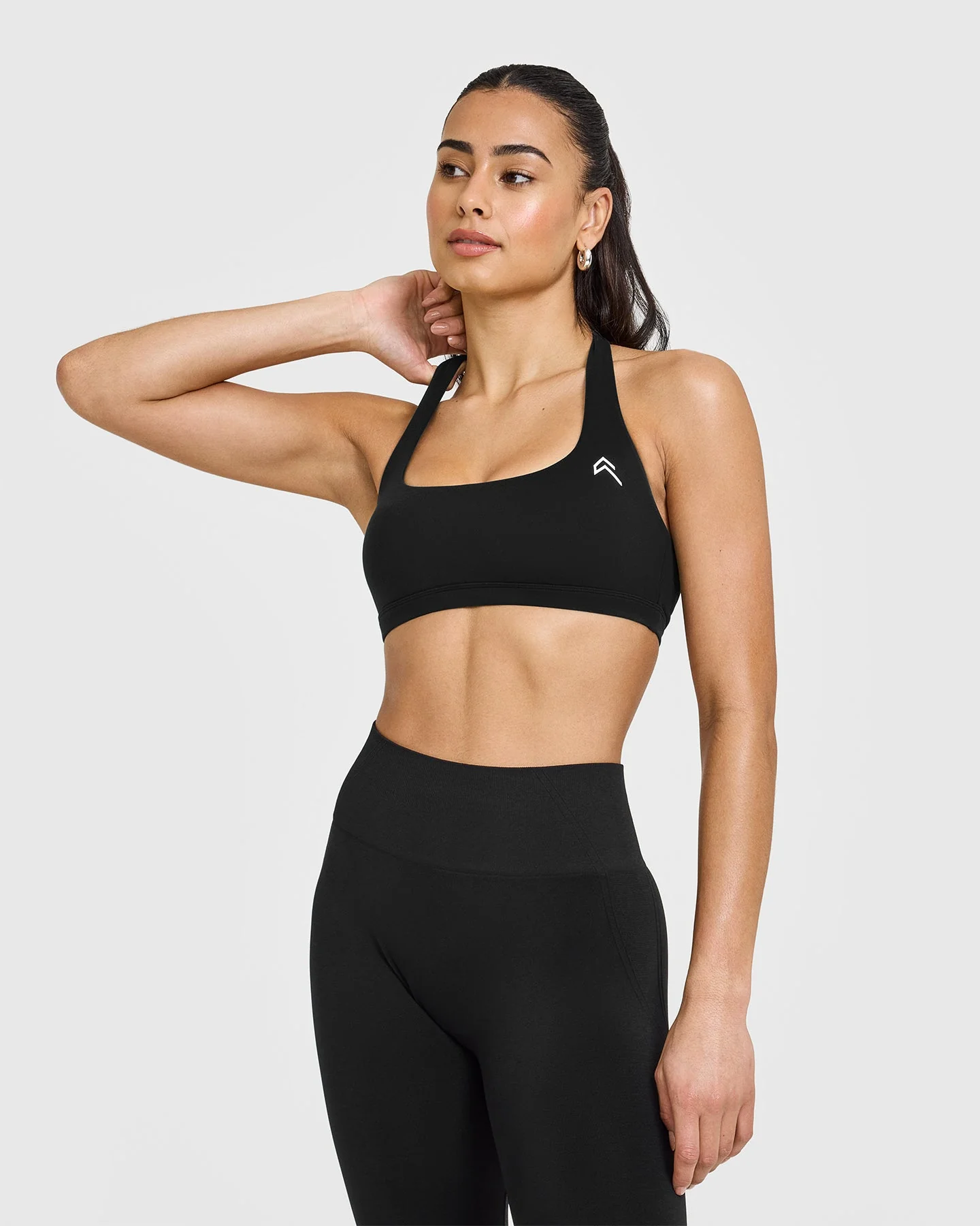 EasyLift™ Halter Bralette with White Logo | Black