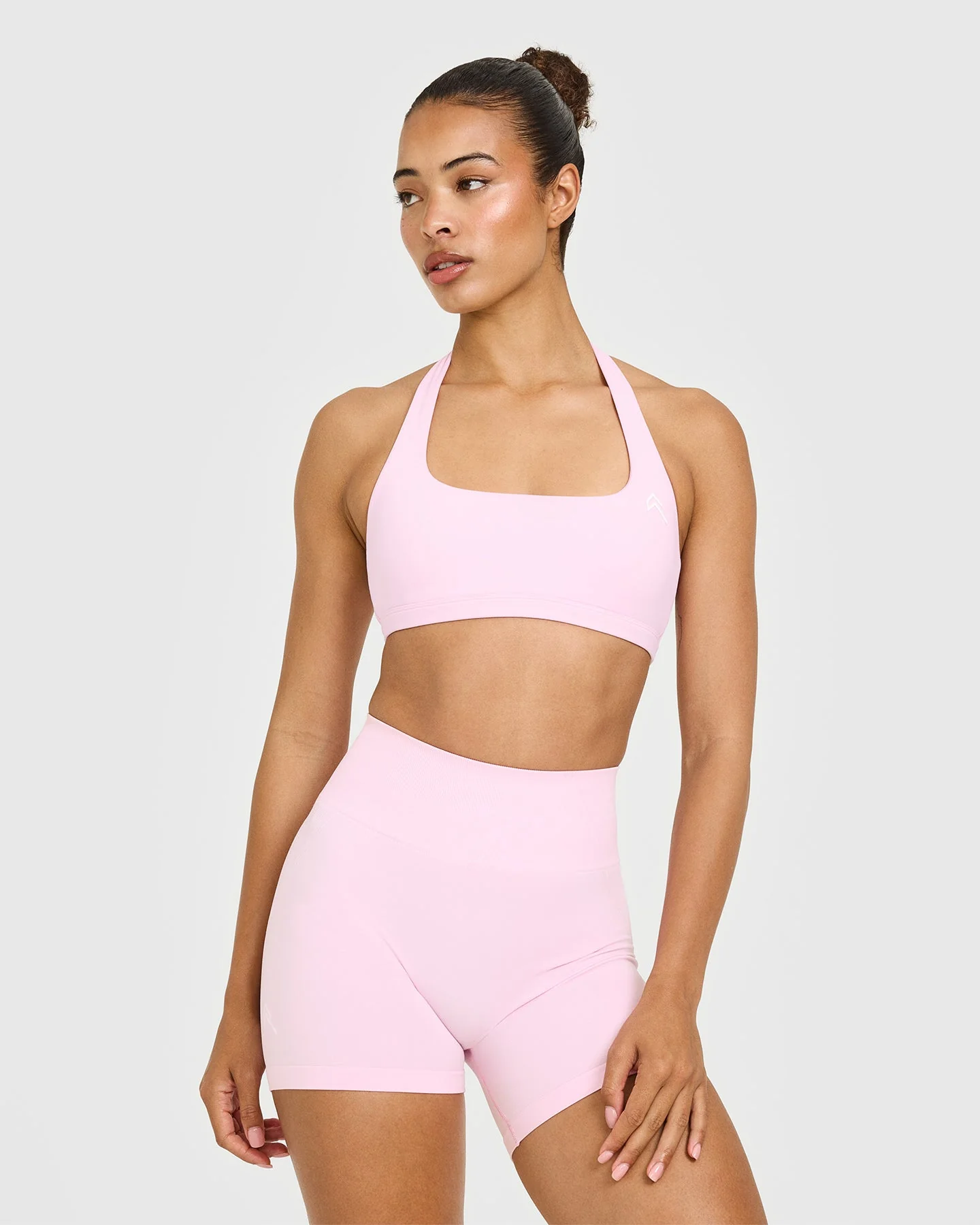 EasyLift™ Halter Bralette with White Logo | Chalk Pink