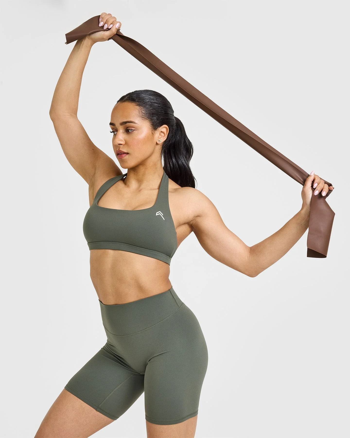 EasyLift™ Halter Bralette with White Logo | Dark Khaki - Image 6