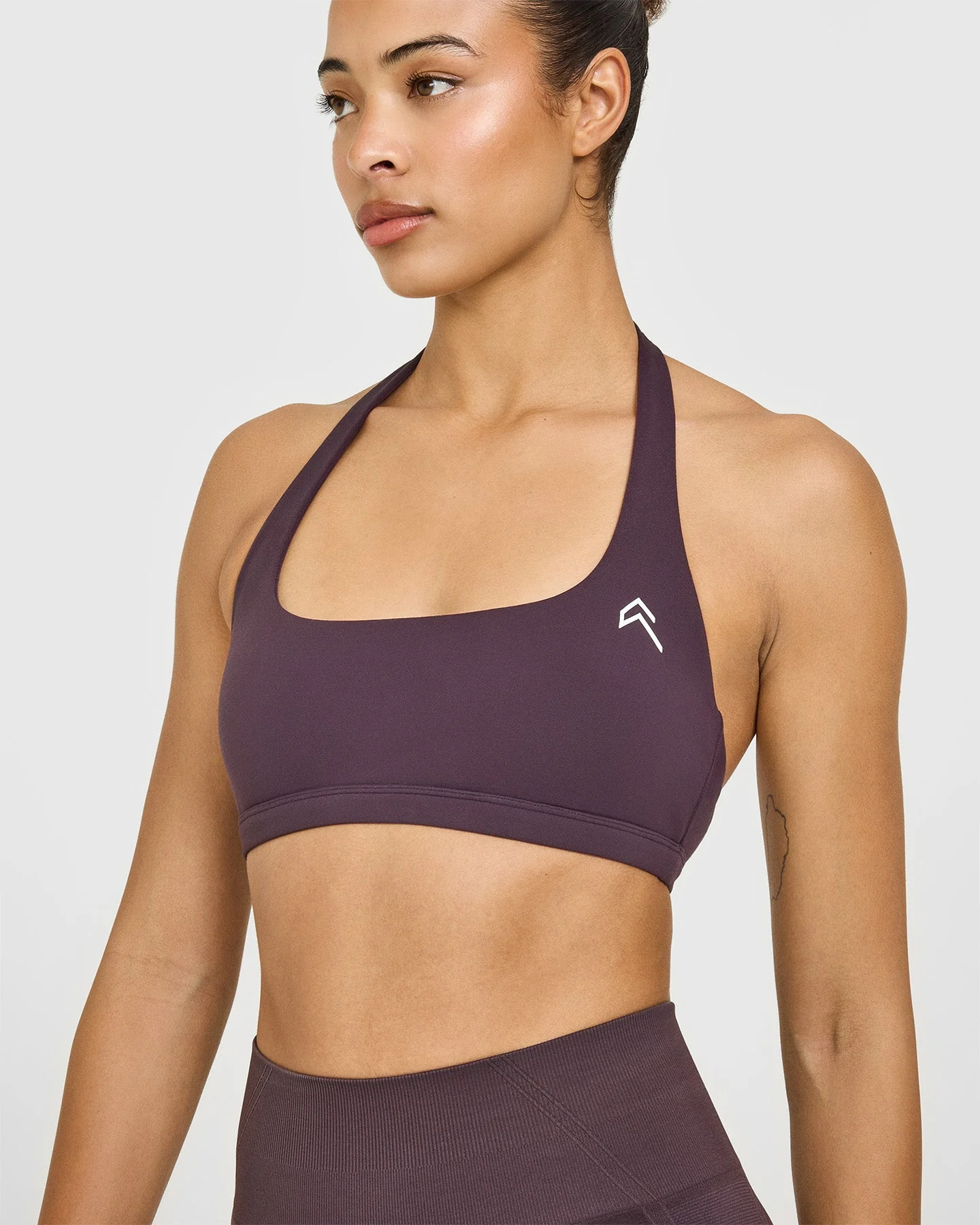 EasyLift™ Halter Bralette with White Logo | Dark Umber Brown - Image 4