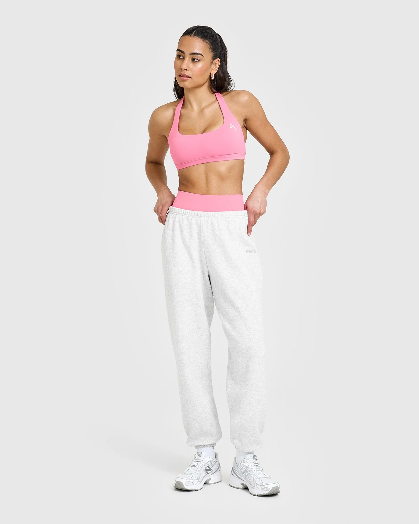 EasyLift™ Halter Bralette with White Logo | Peony Pink - Image 3