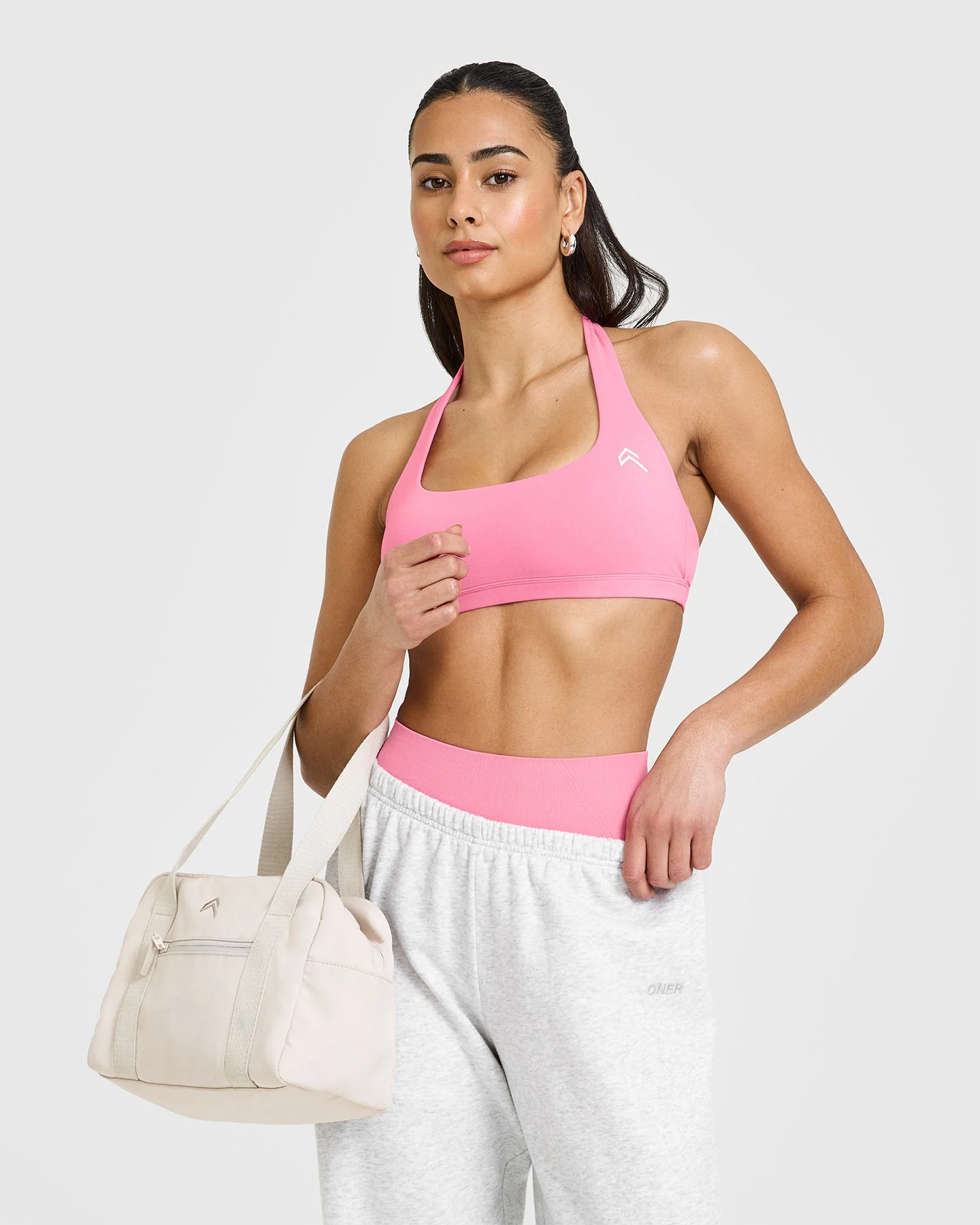 EasyLift™ Halter Bralette with White Logo | Peony Pink - Image 6