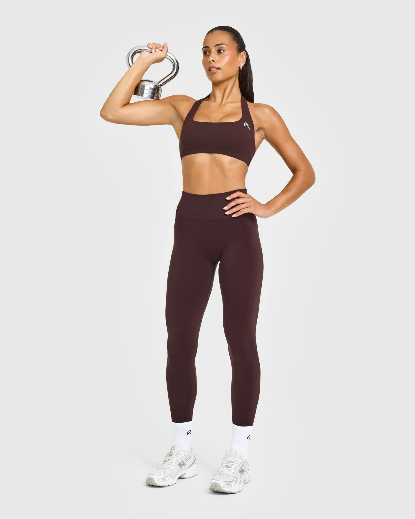 EasyLift™ Halter Bralette with White Logo | Plum Brown - Image 3