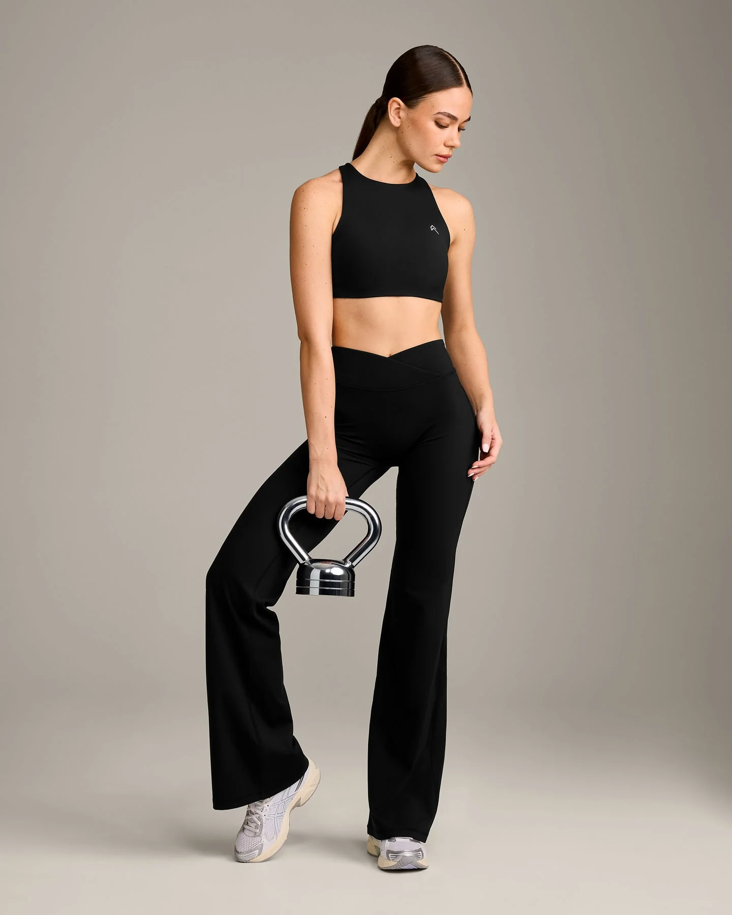 EasyLift™ High Neck Sports Bra with Grey Logo | Black - Image 3