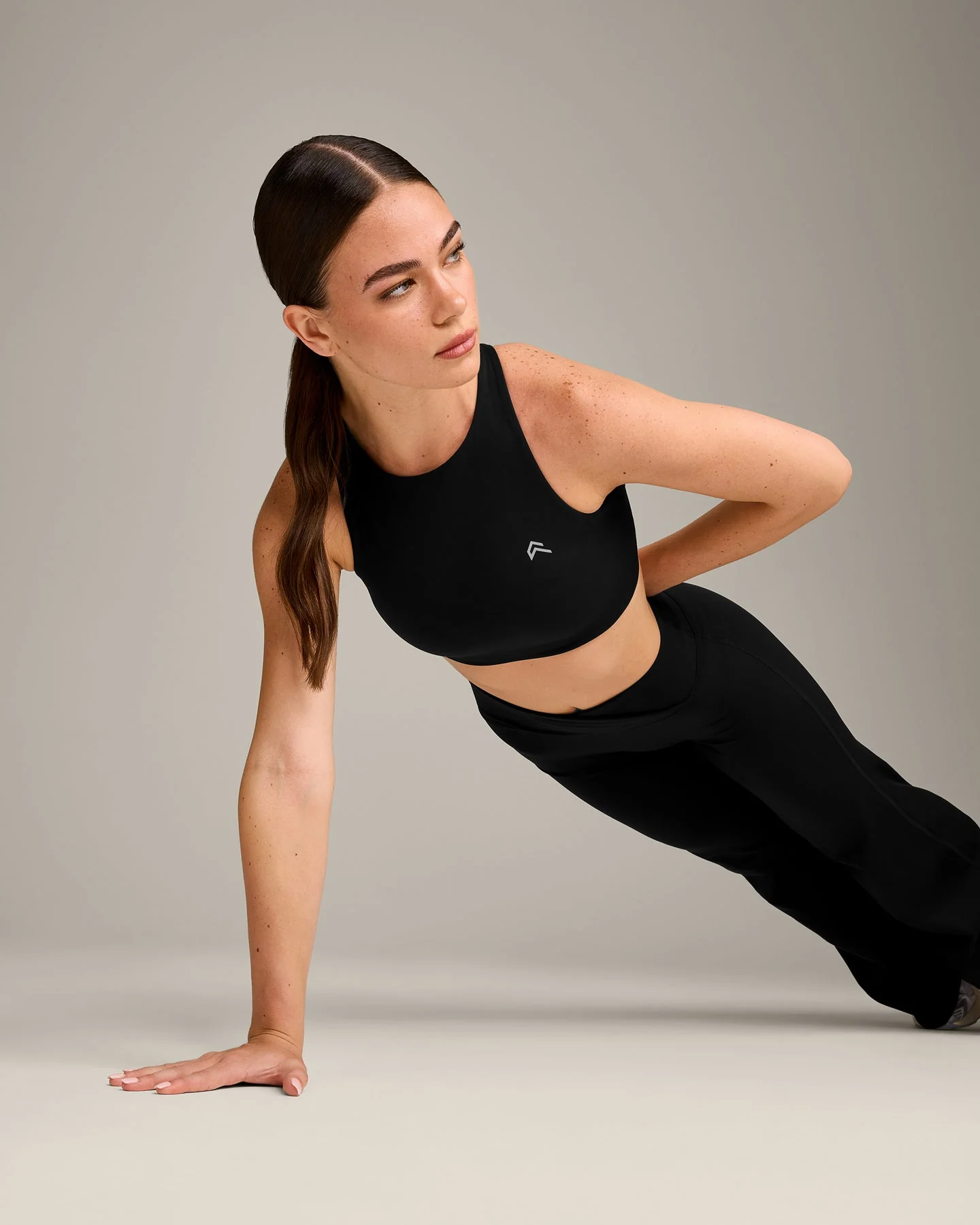 EasyLift™ High Neck Sports Bra with Grey Logo | Black - Image 5