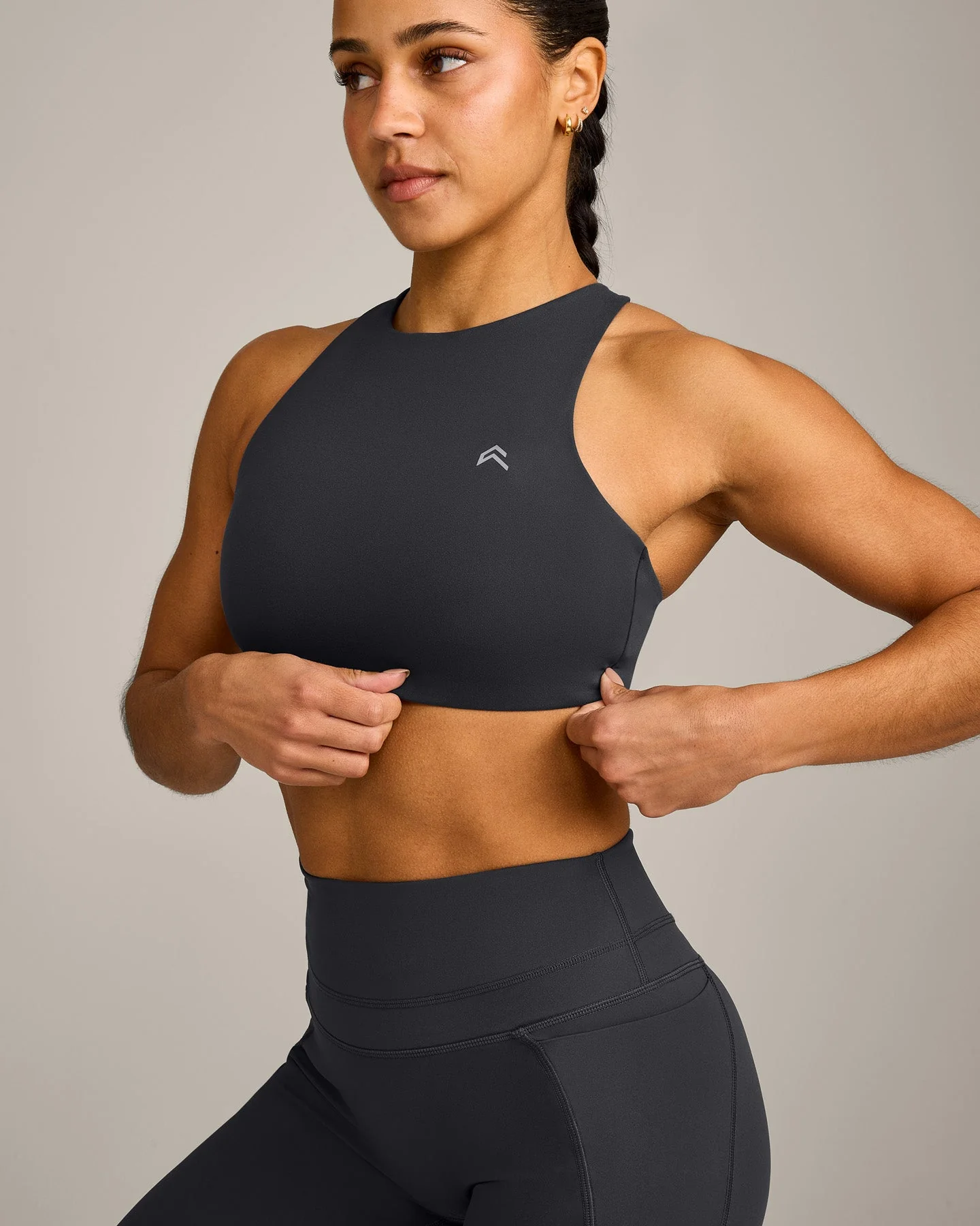 EasyLift™ High Neck Sports Bra with Grey Logo | Coal - Image 5