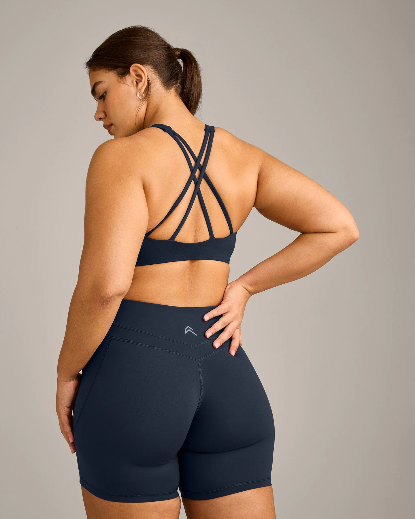 EasyLift™ High Neck Sports Bra with Grey Logo | True Blue - Image 2