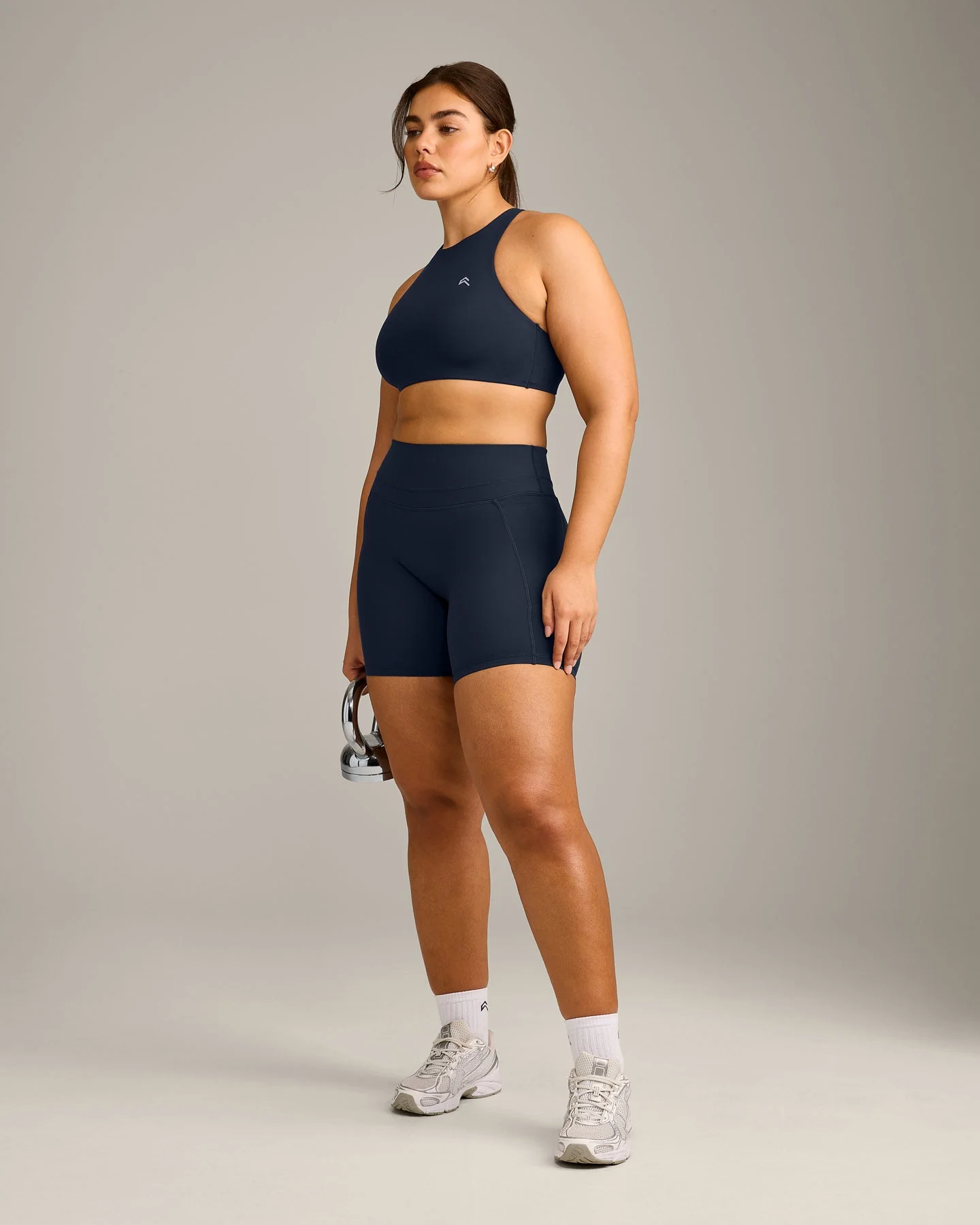 EasyLift™ High Neck Sports Bra with Grey Logo | True Blue - Image 3