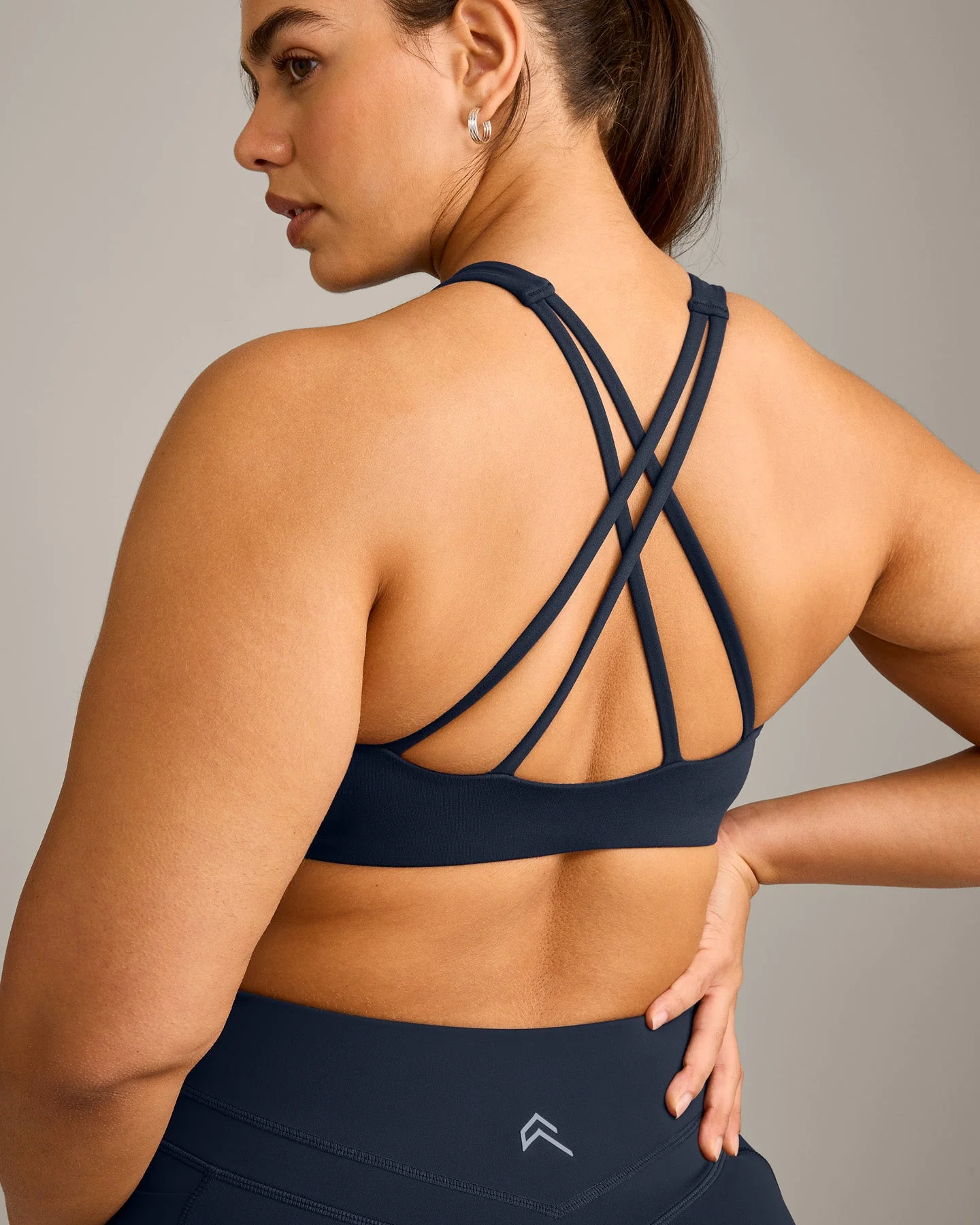 EasyLift™ High Neck Sports Bra with Grey Logo | True Blue - Image 4