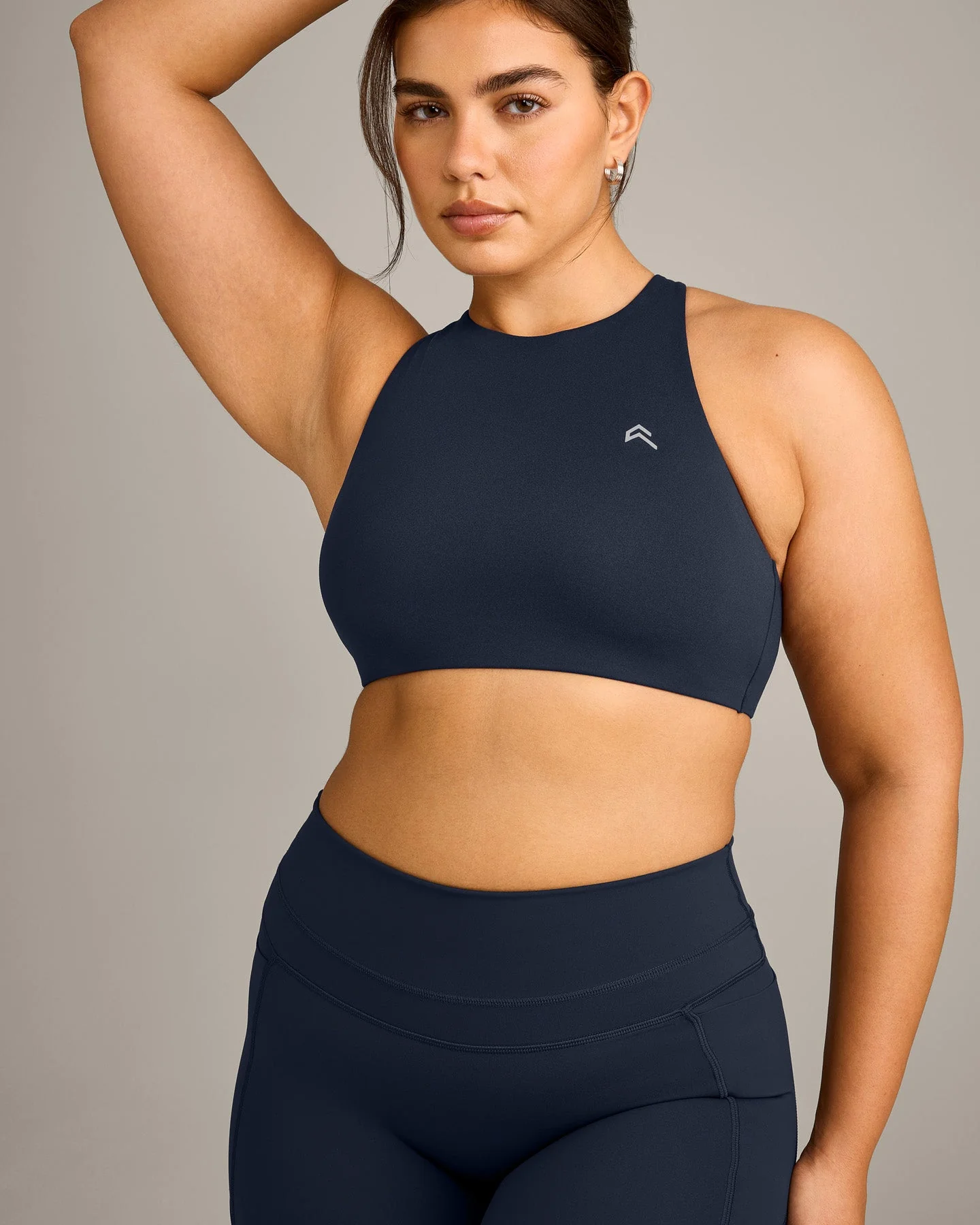 EasyLift™ High Neck Sports Bra with Grey Logo | True Blue - Image 5