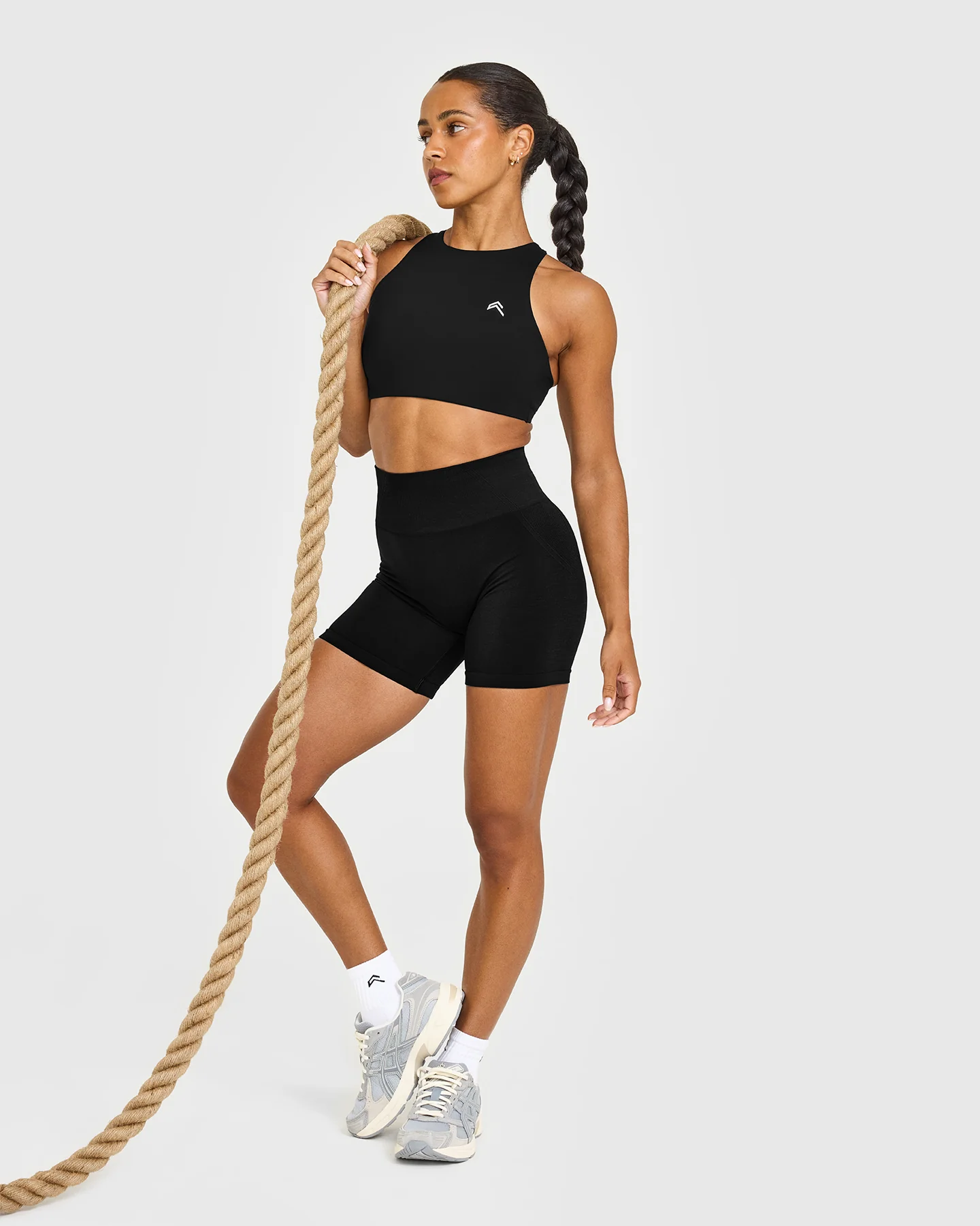 EasyLift™ High Neck Sports Bra with White Logo | Black - Image 3