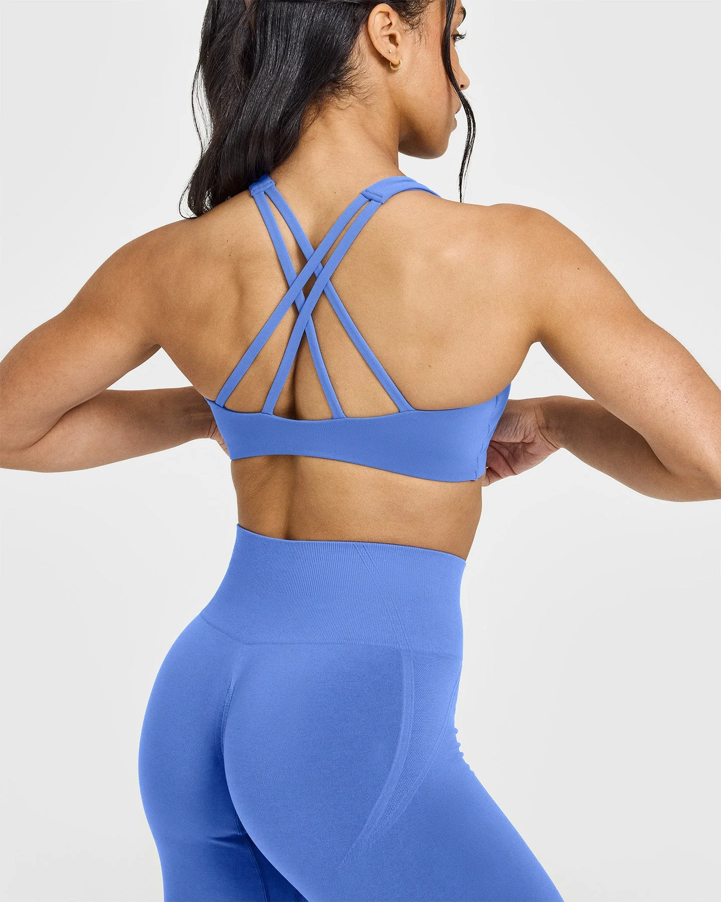 EasyLift™ High Neck Sports Bra with White Logo | Glaucous Blue - Image 5