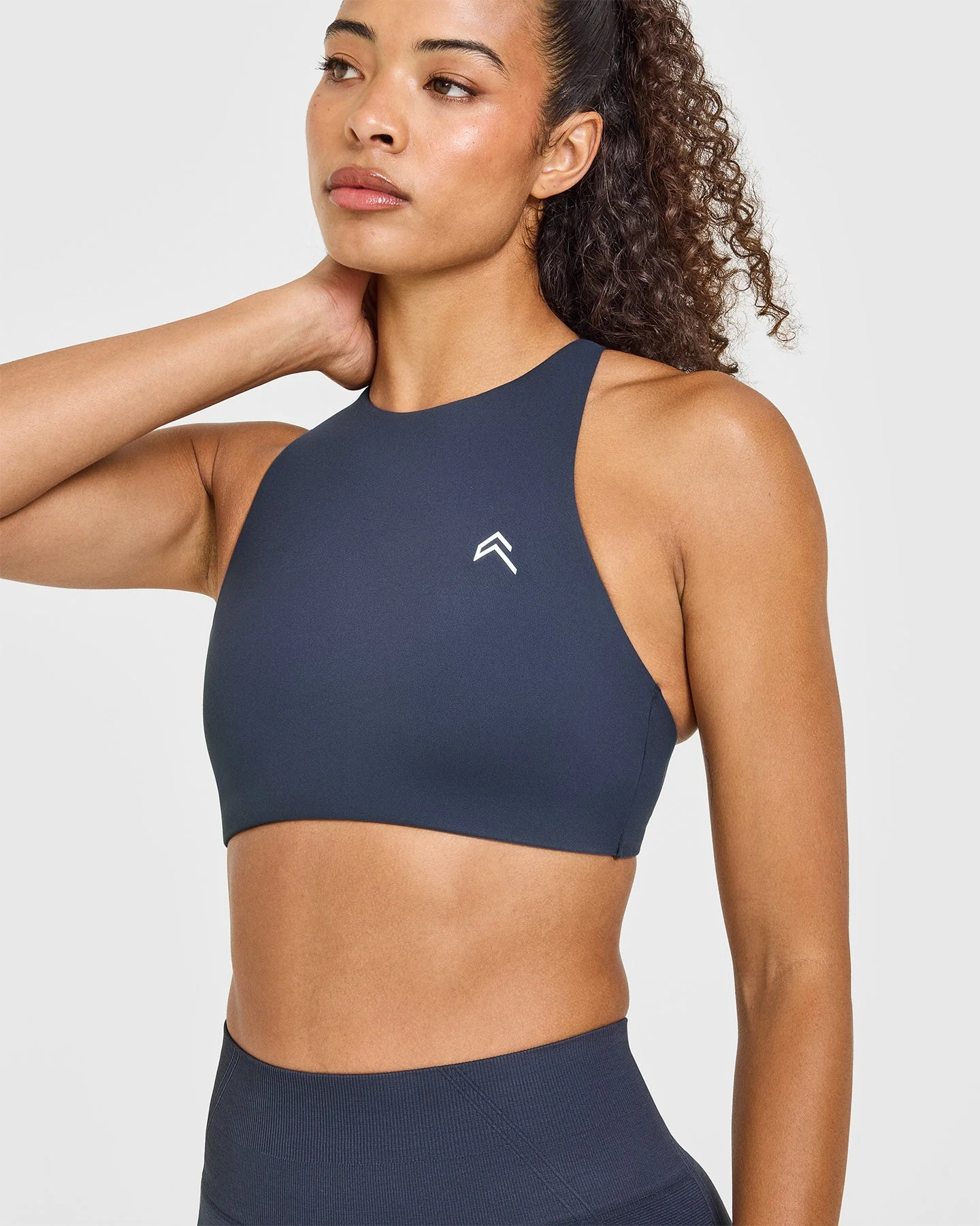 EasyLift™ High Neck Sports Bra with White Logo | True Blue - Image 5