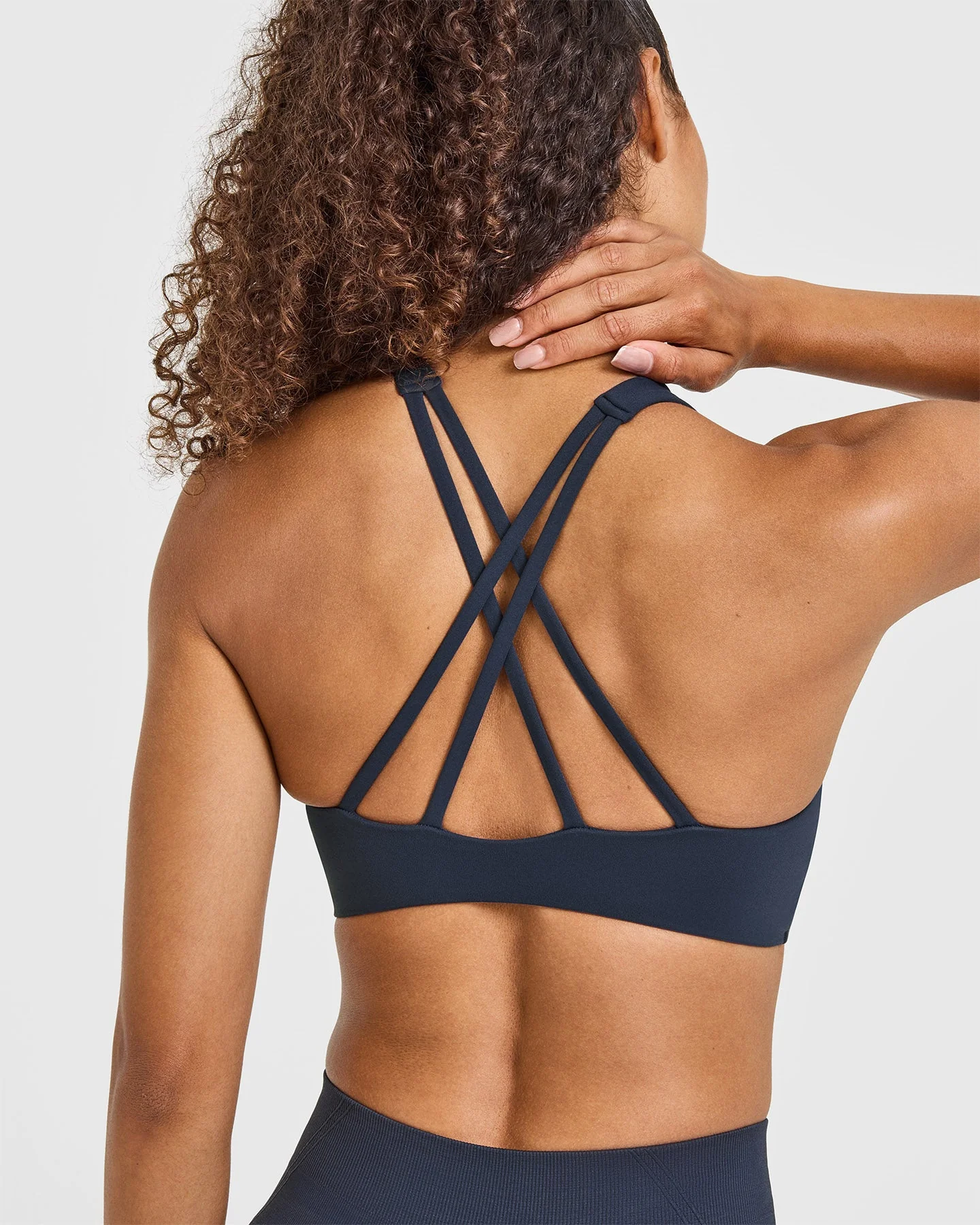EasyLift™ High Neck Sports Bra with White Logo | True Blue - Image 6